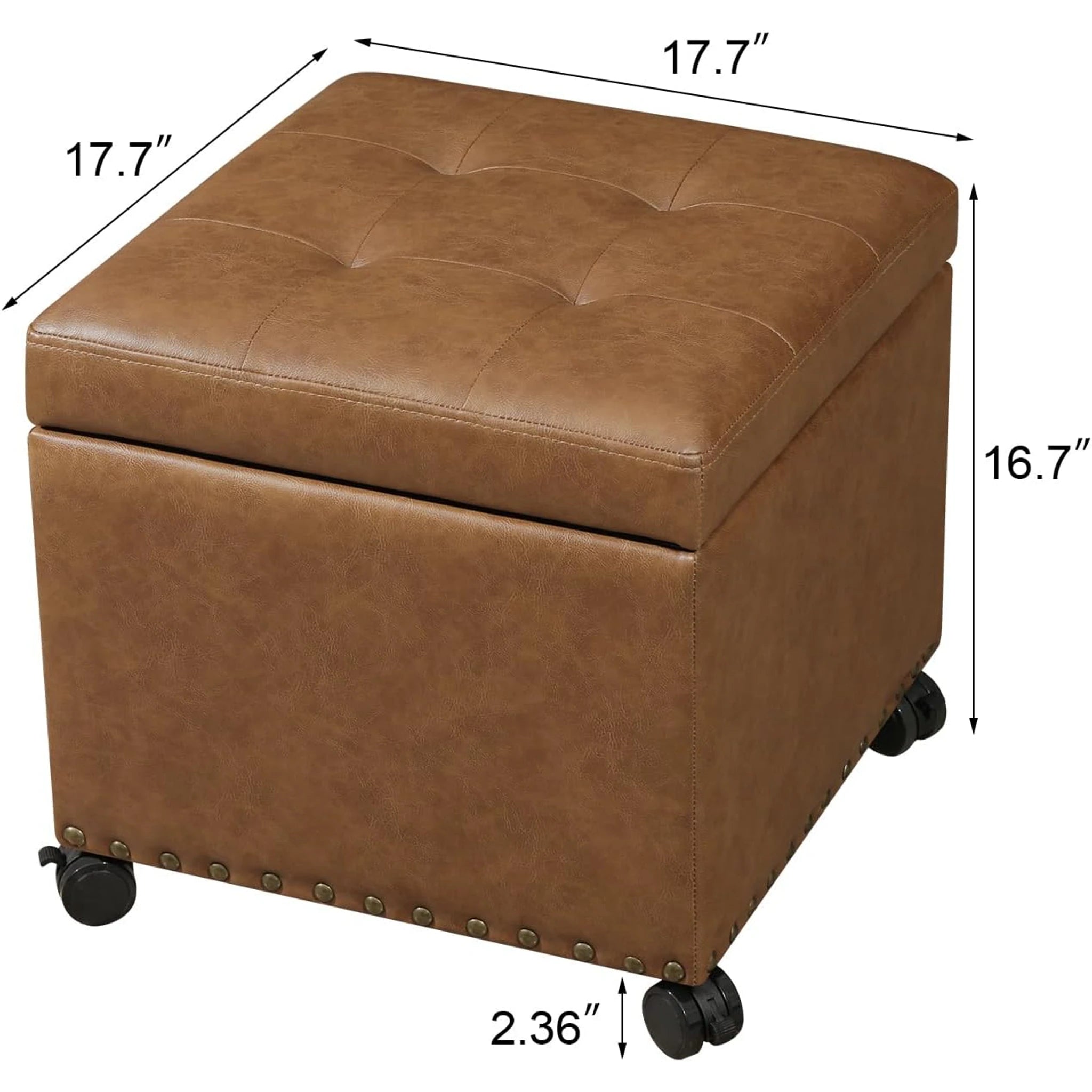 Decent Home Vintage Golden Brown Faux Leather Storage Ottoman – dimensions chart