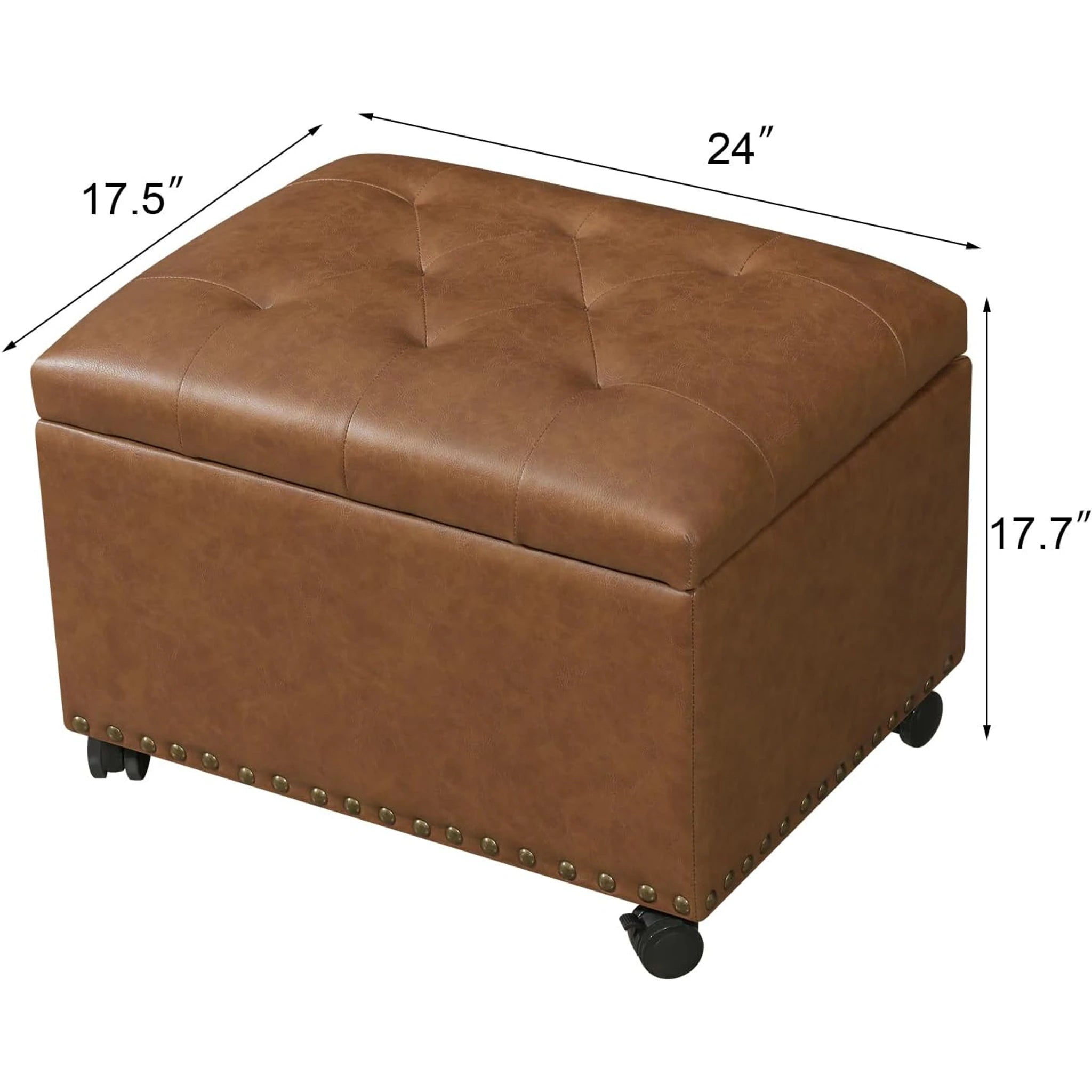 Decent Home Vintage Golden Brown Wit Nailhead Faux Leather Storage Ottoman – dimensions chart