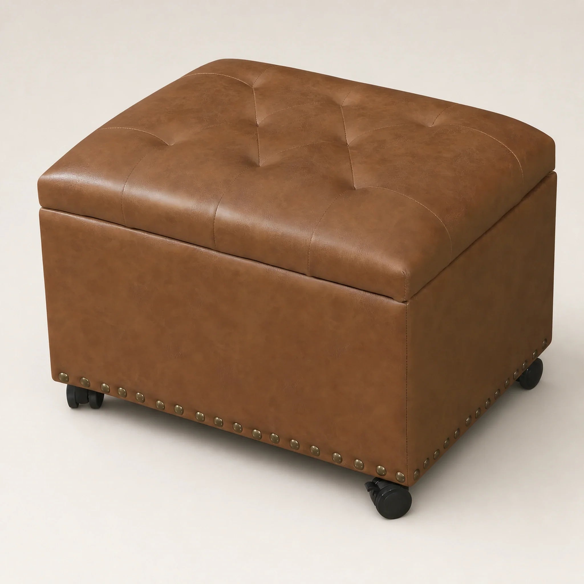 Decent Home Vintage Golden Brown Wit storage ottoman – warm studio front view