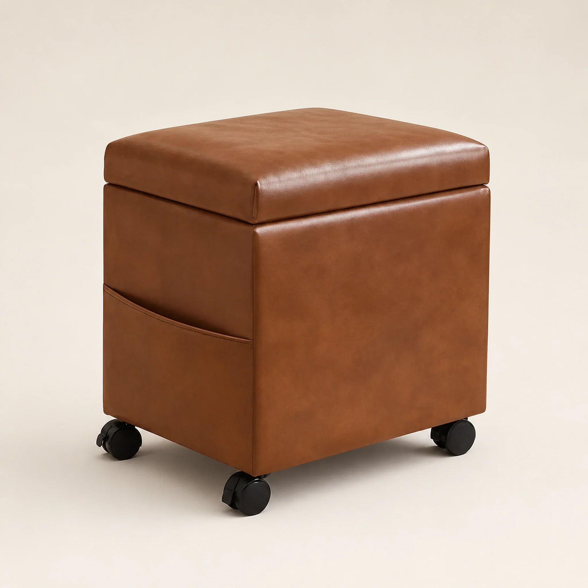 Decent Home Vintage Orange With Wheels storage ottoman – warm studio front view#Color_Vintage Orange With Wheels