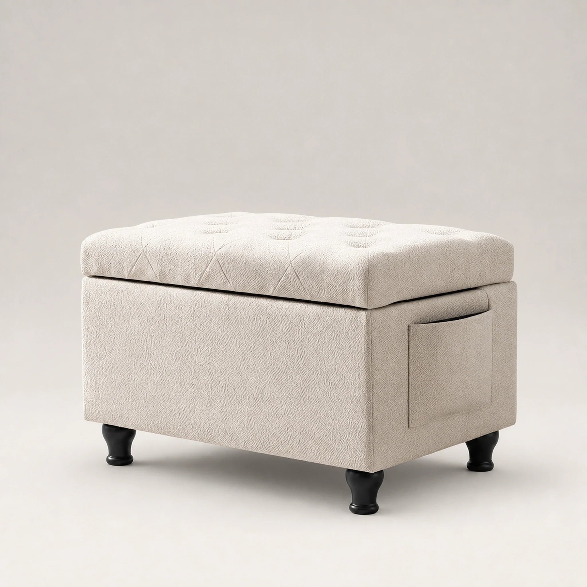 Deco Beige storage ottoman – warm studio front view#Color_Beige