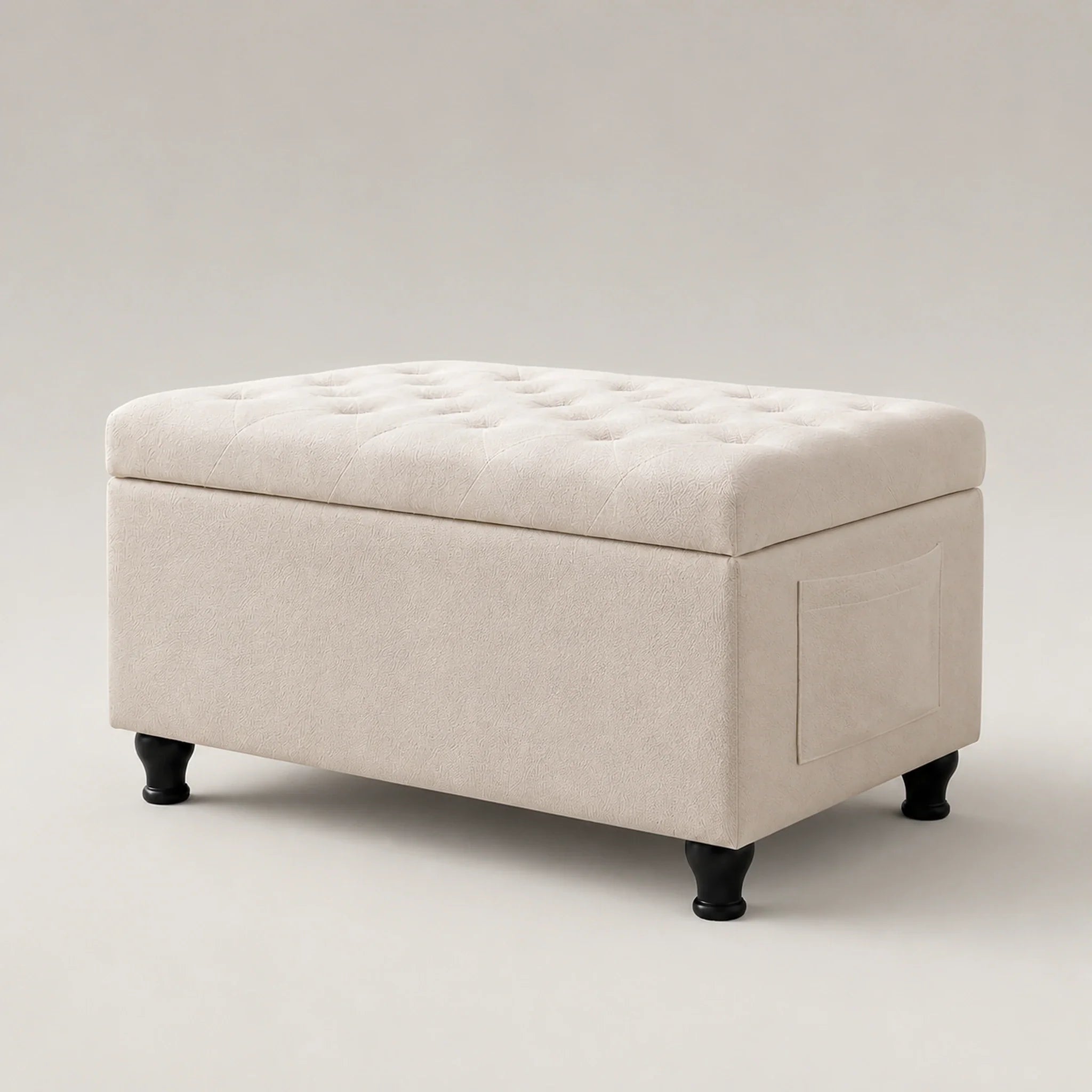 Deco Beige storage ottoman – warm studio front view