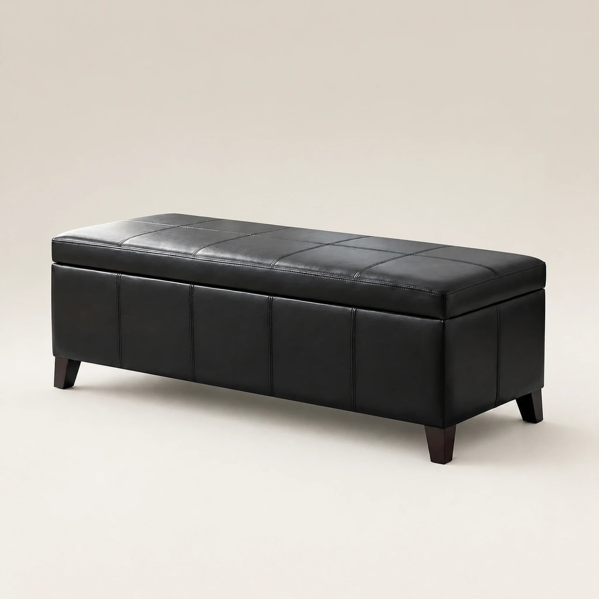 Deco Black Lines storage ottoman – warm studio front view