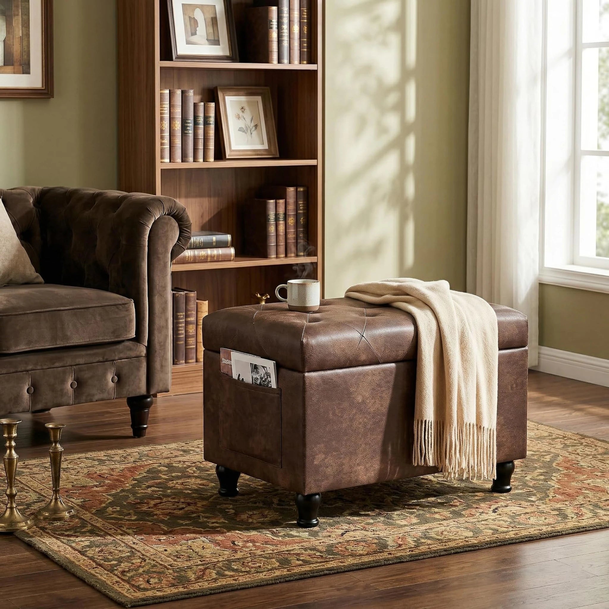 Deco Brown Rectangular Storage Ottoman Bench – styled home scene