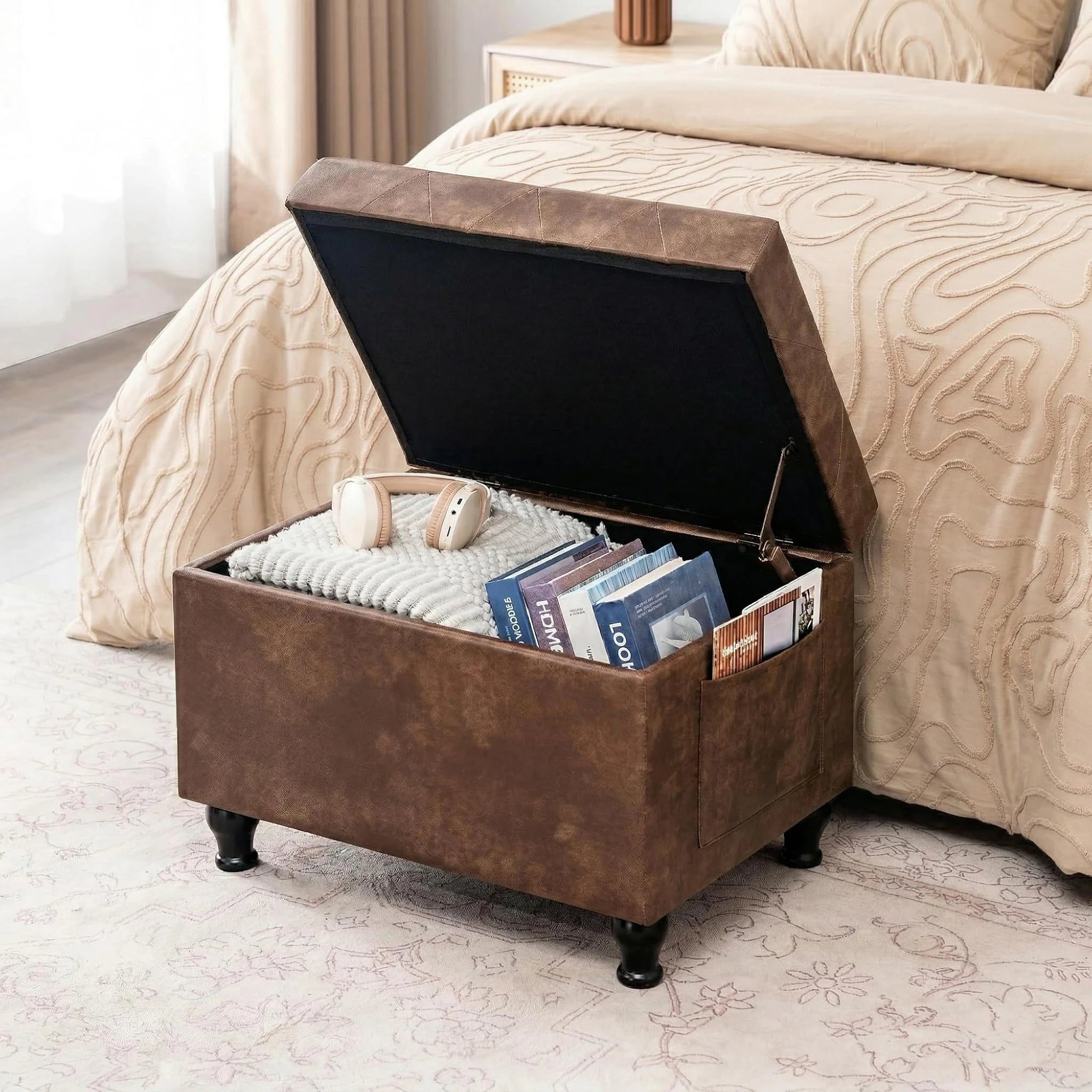 Deco Brown Rectangular Storage Ottoman Bench – lifestyle room view