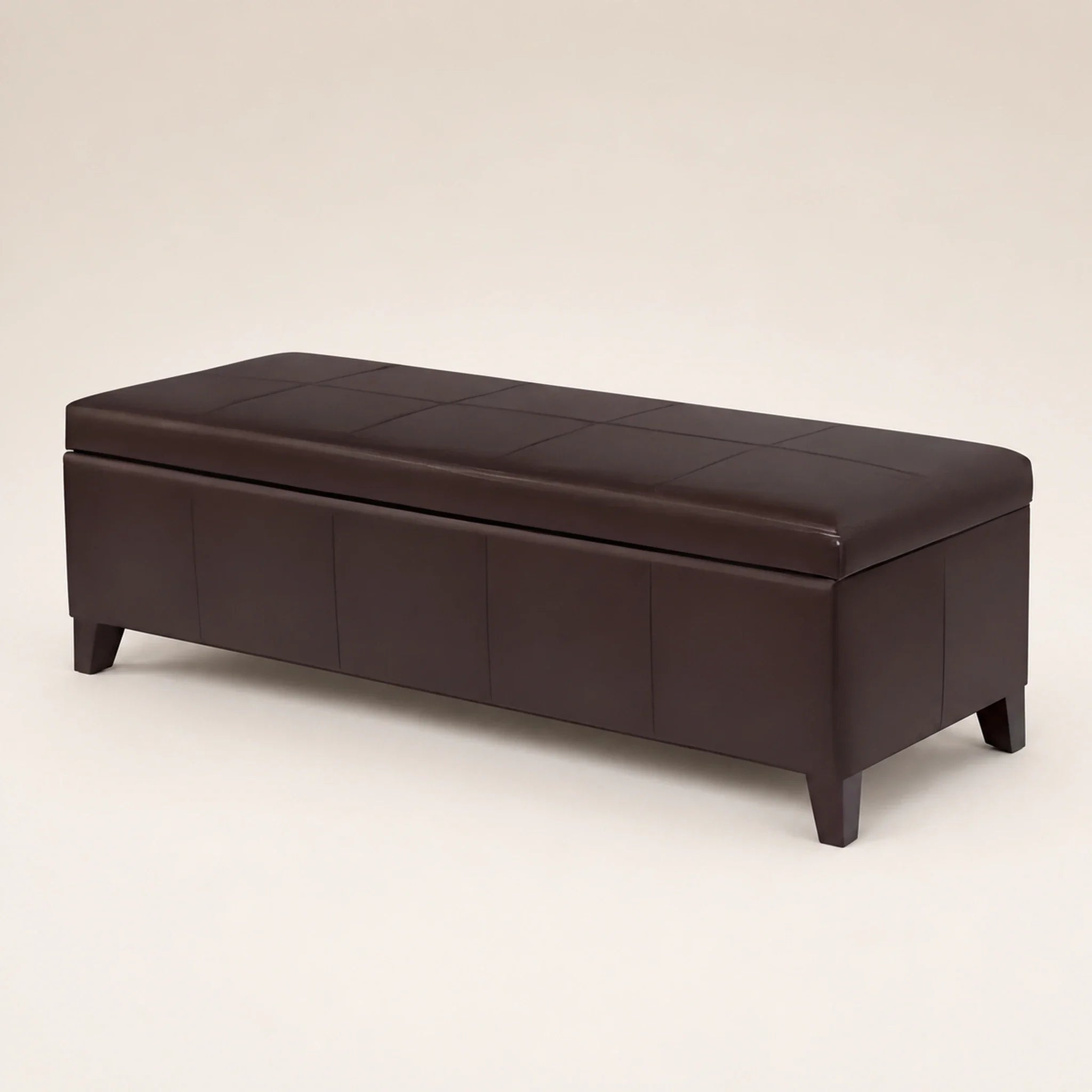 Deco Coffee Brown storage ottoman – warm studio front view