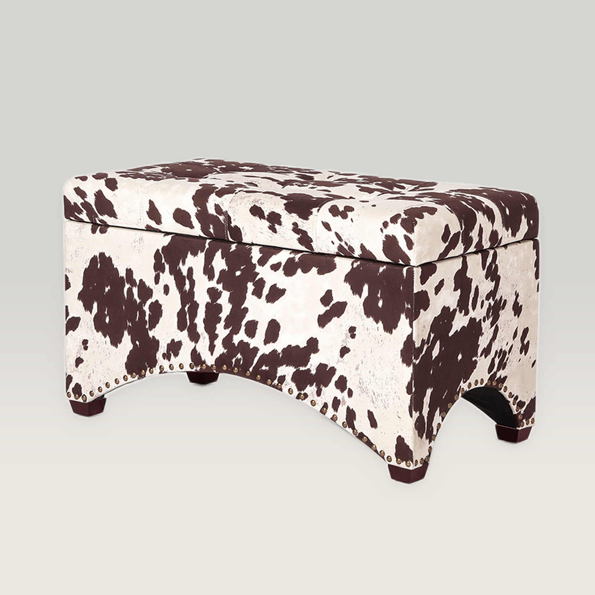 Deco 30 Inch Cow Print Fabric Rectangular Storage Ottoman