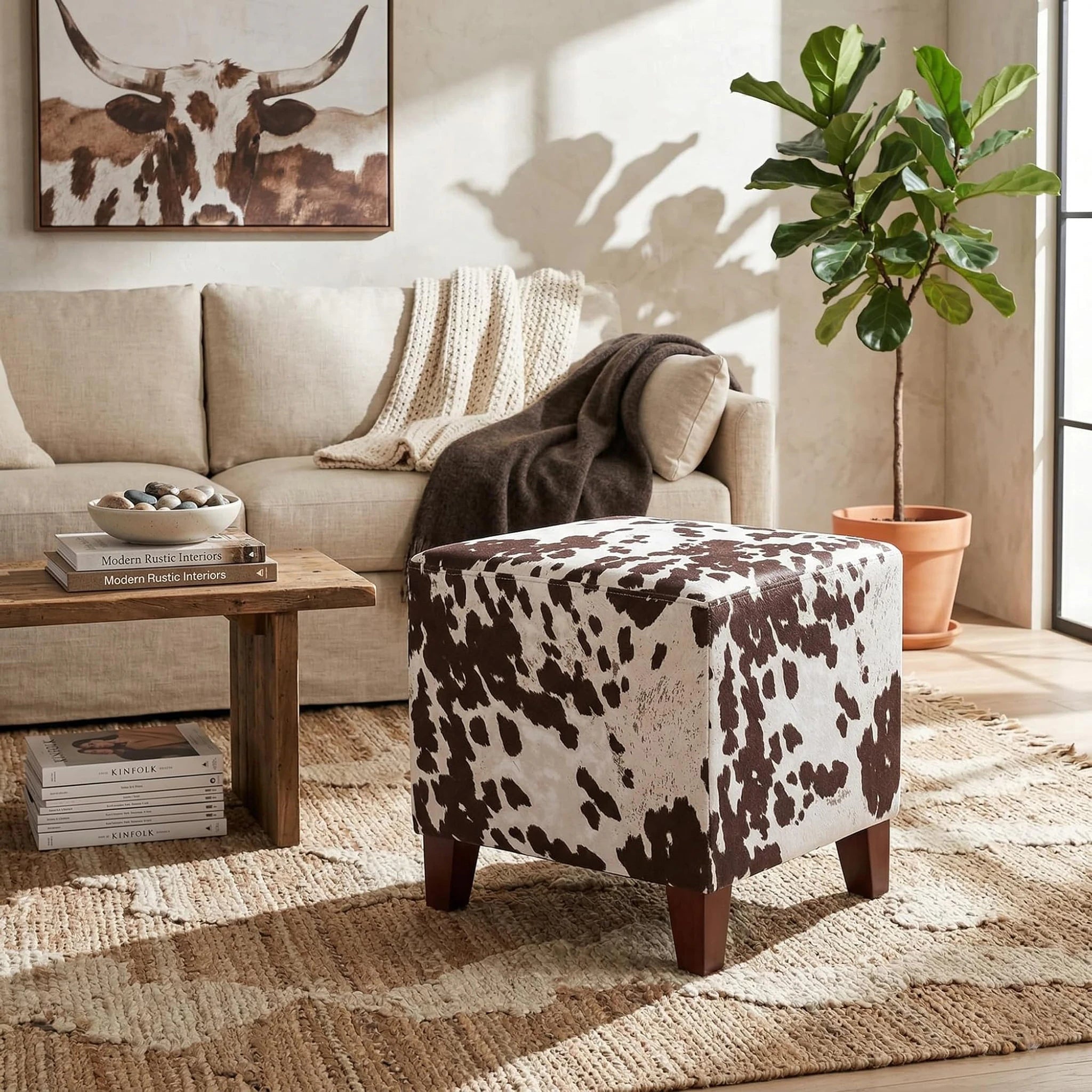 Deco Cows Cotton Footrest Stool – styled home scene
