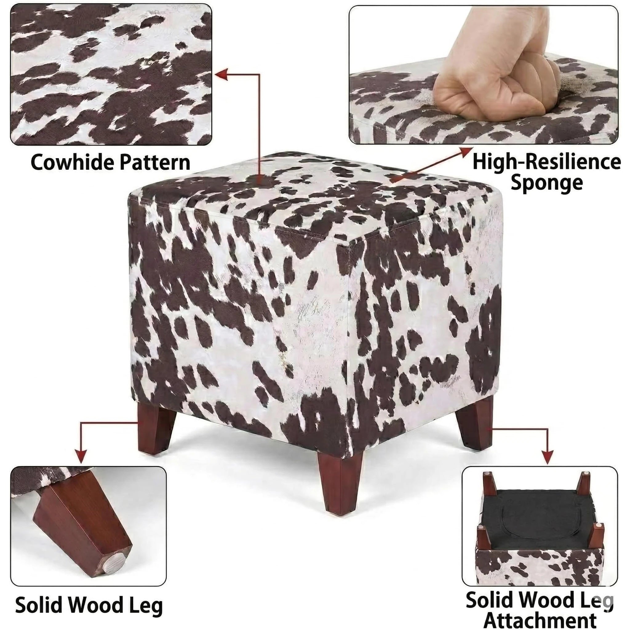 Deco Cows Cotton Footrest Stool – detail and materials view