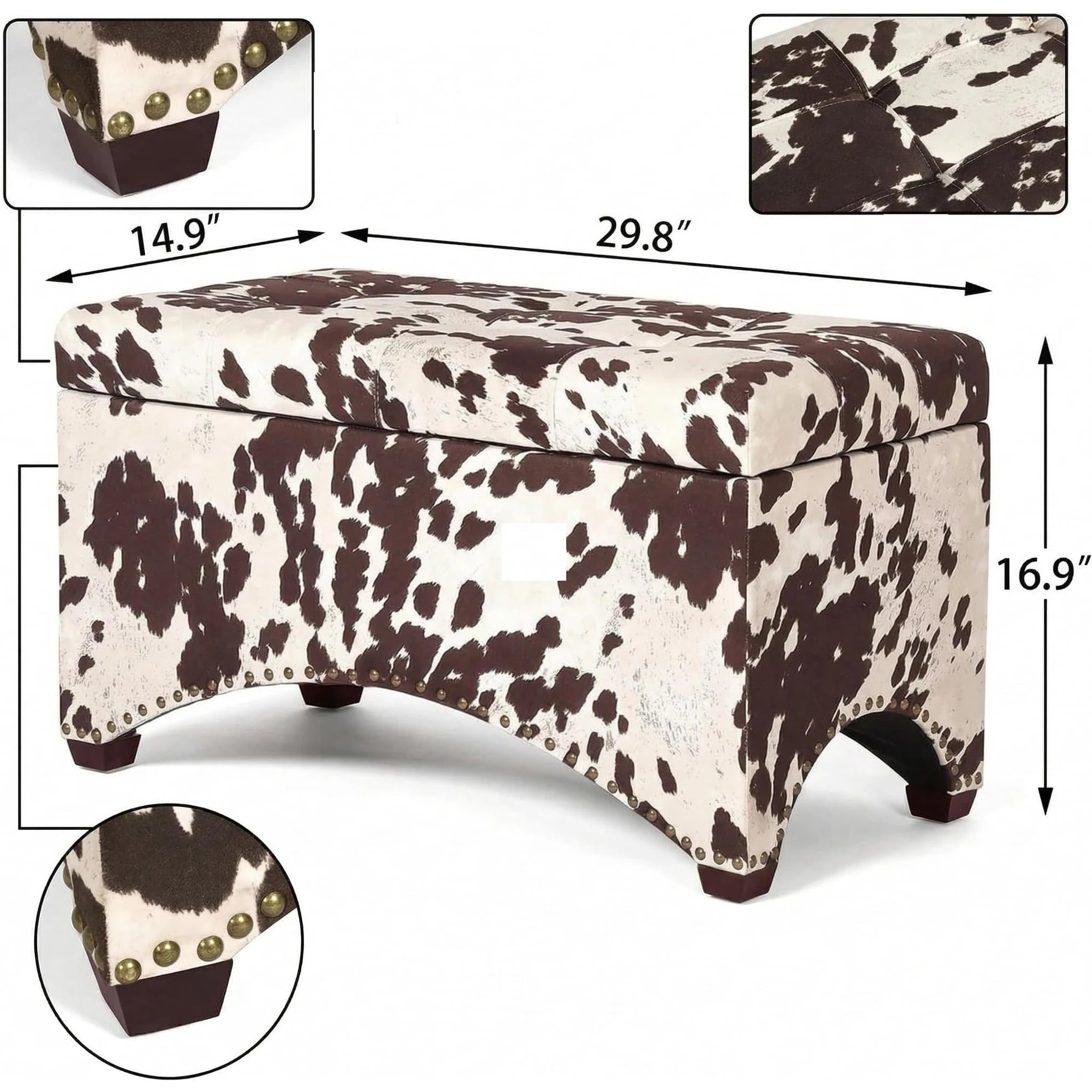 Deco Cows Velvet Storage Ottoman – dimensions chart