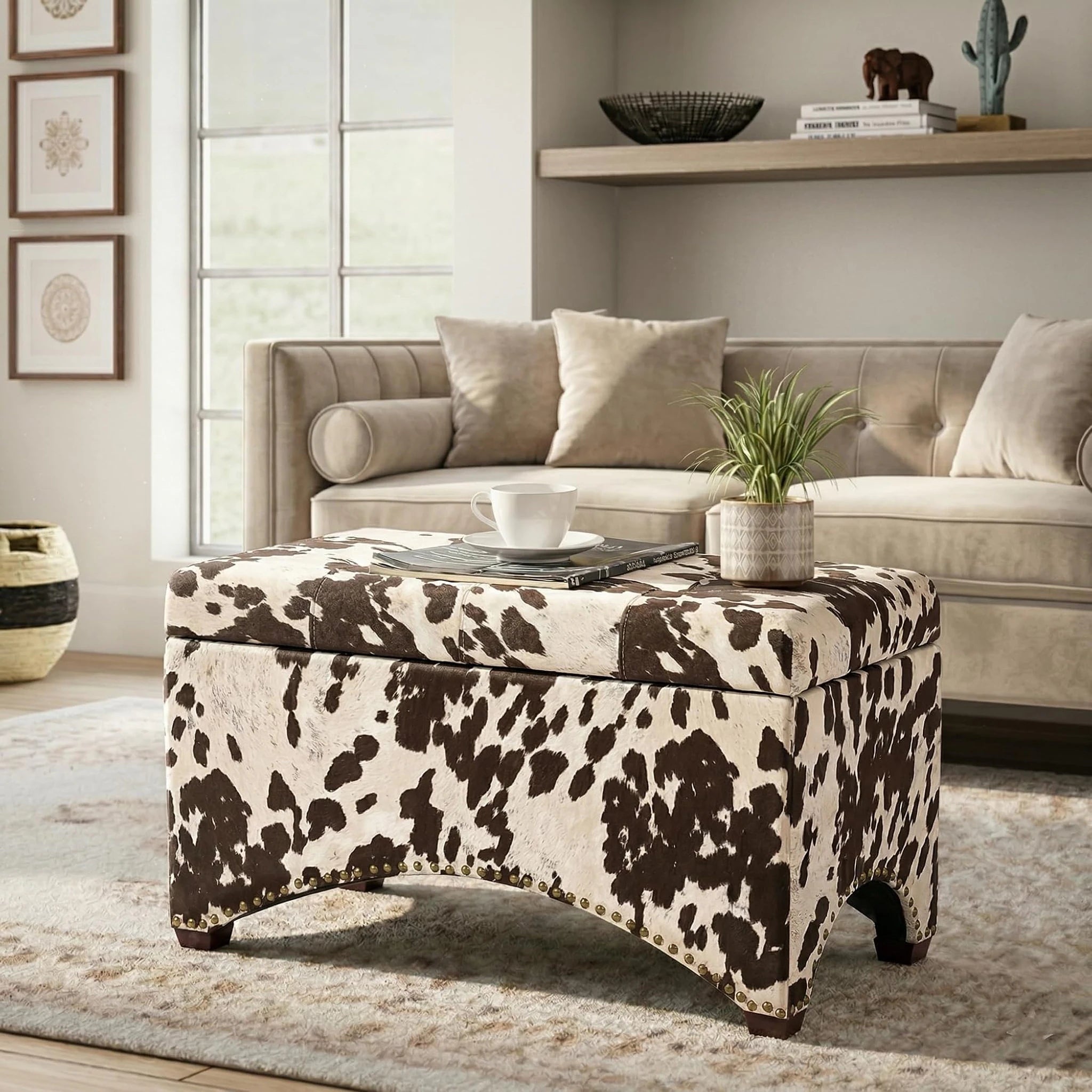 Deco Cows Velvet Storage Ottoman – lifestyle room view