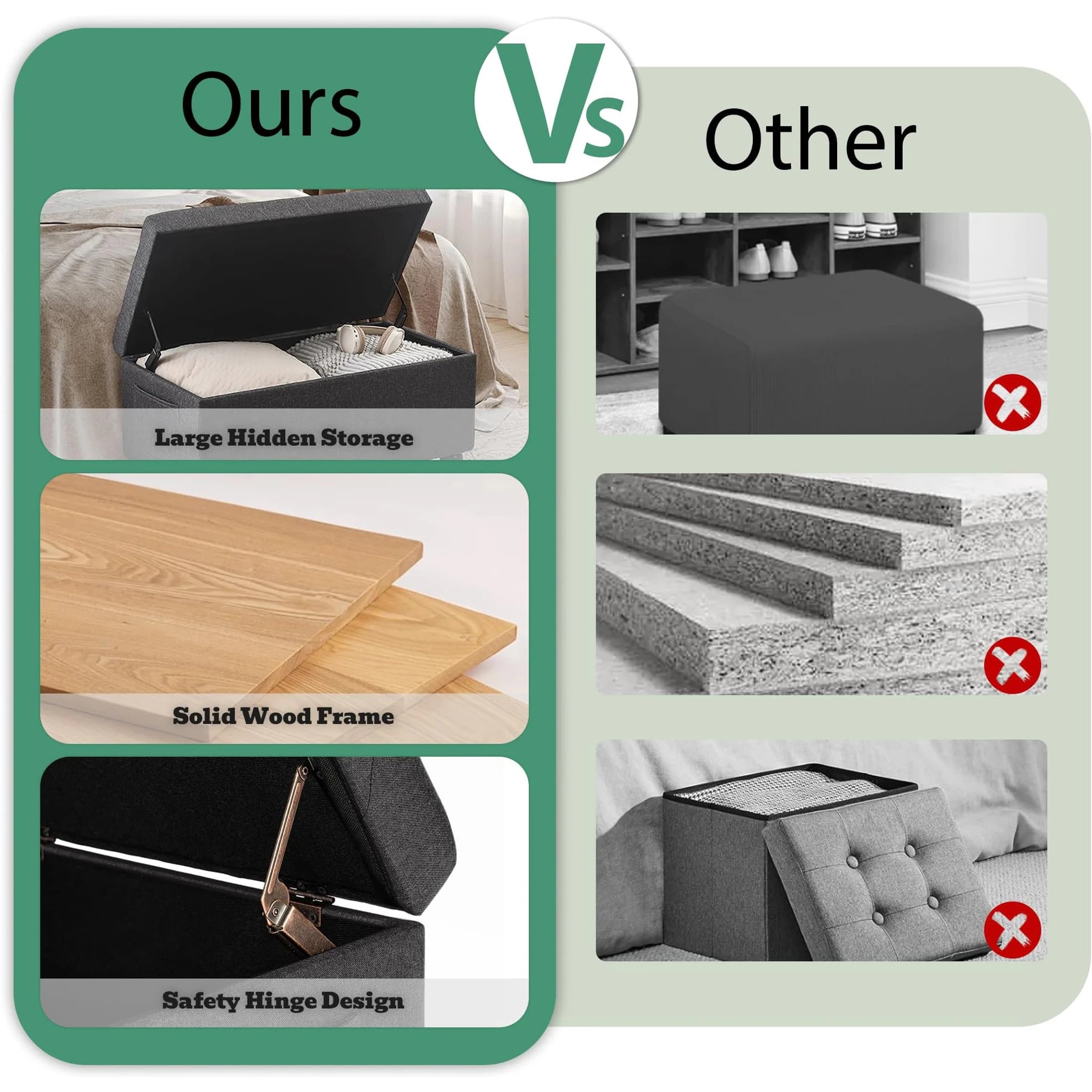 Deco Dark Grey Fabric Storage Ottoman Bench – detail and materials view