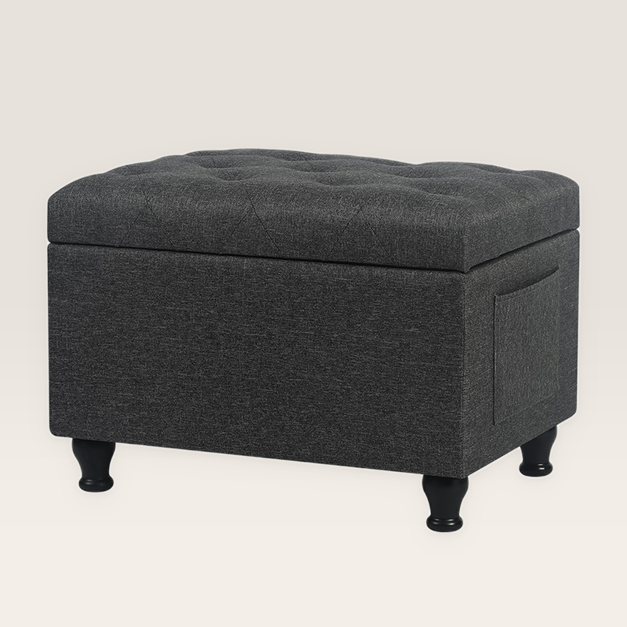 Deco 24 Inch Dark Grey Linen Storage Ottoman