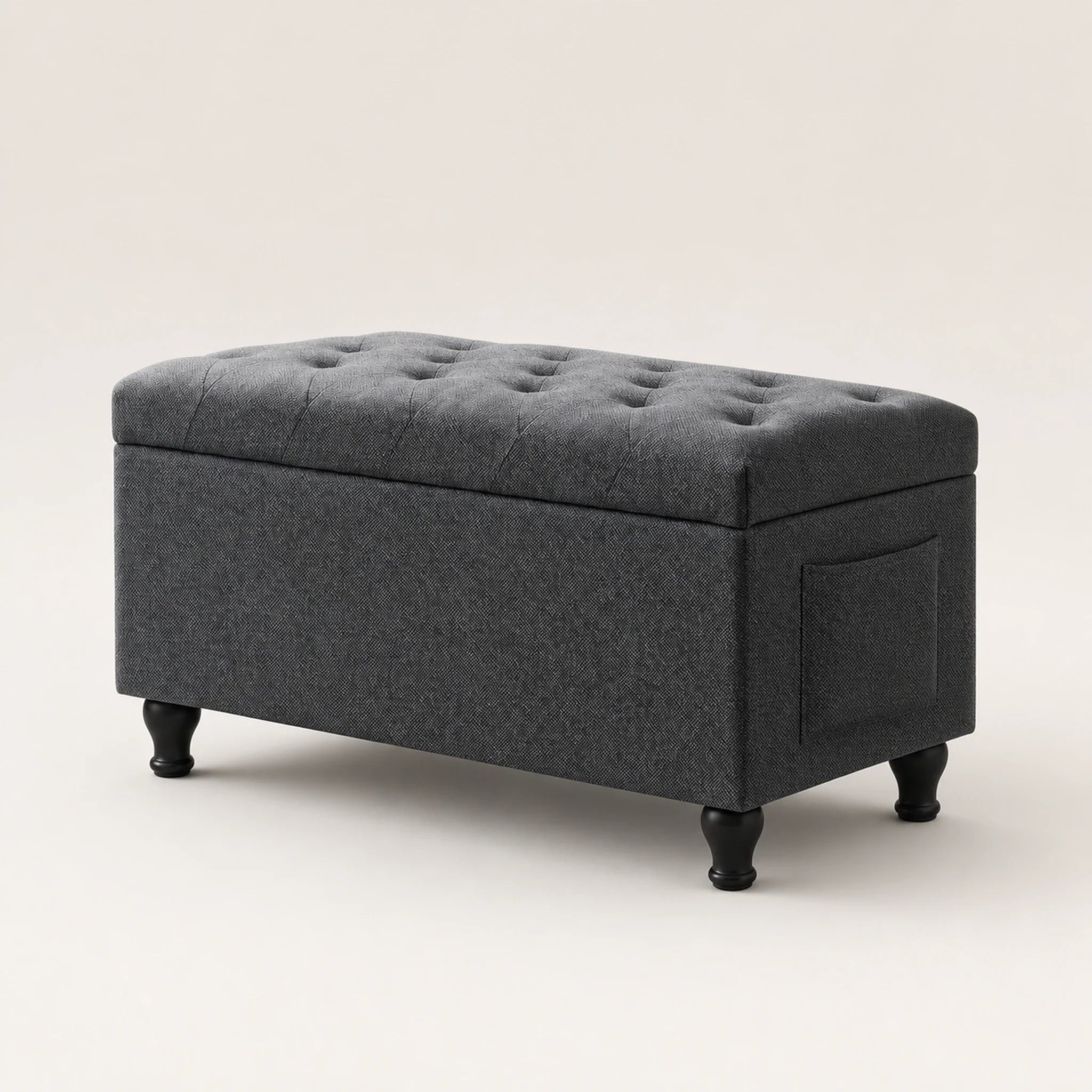 Deco Grey storage ottoman – warm studio front view