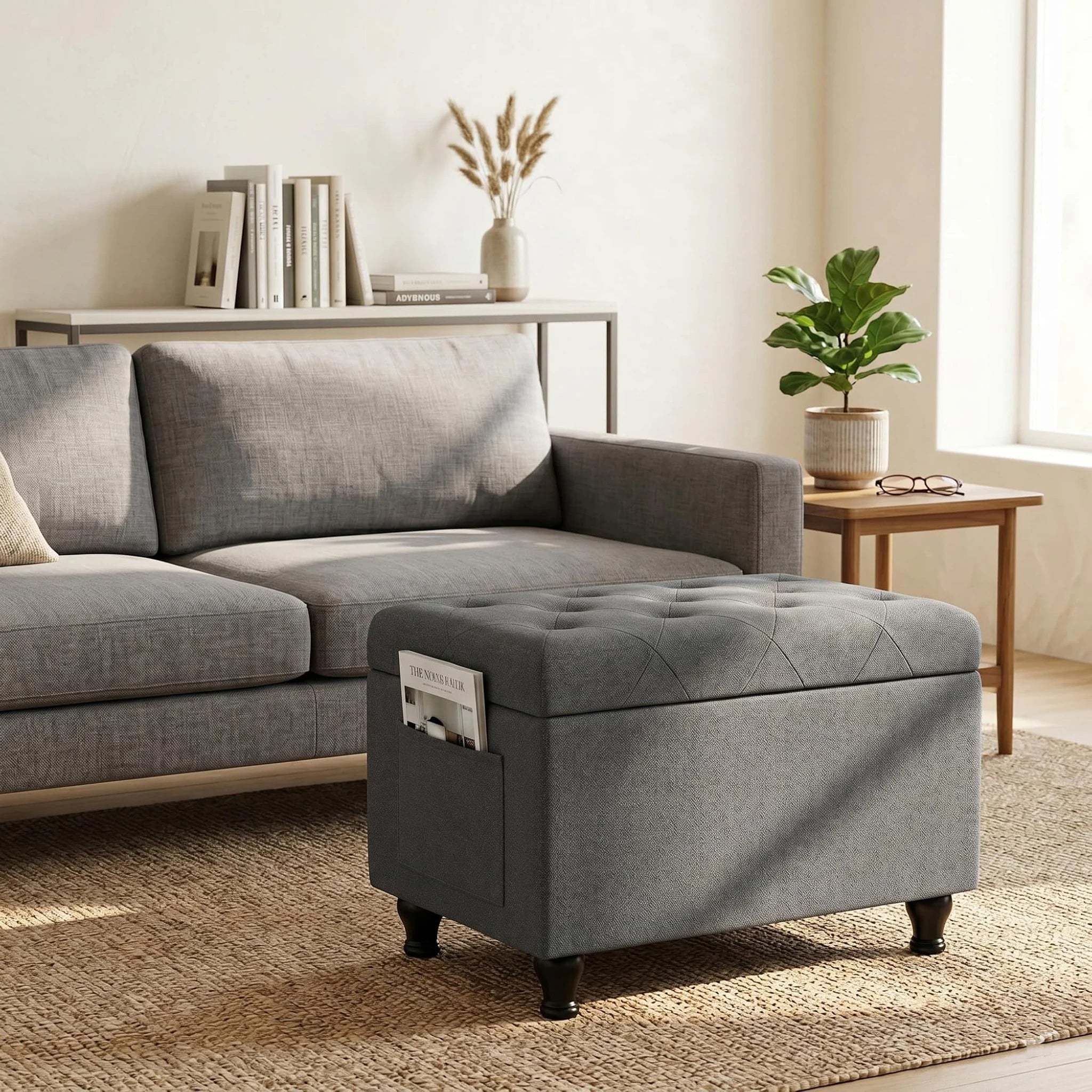 Deco Grey Rectangular Storage Ottoman Bench – styled home scene