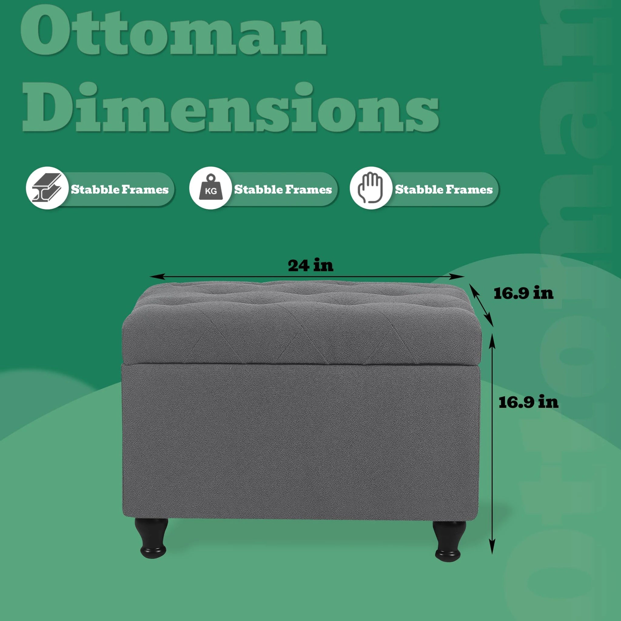 Deco Grey Rectangular Storage Ottoman Bench – dimensions chart