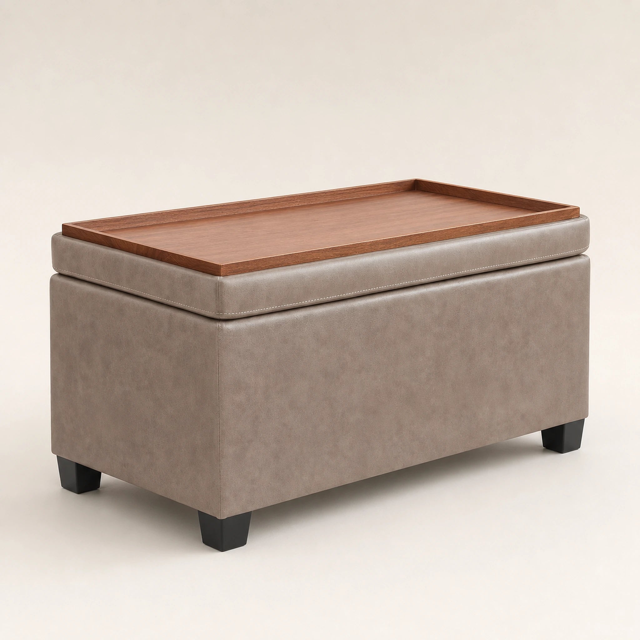 Beringia Light Brown faux leather 29.5-inch storage ottoman – warm studio front view