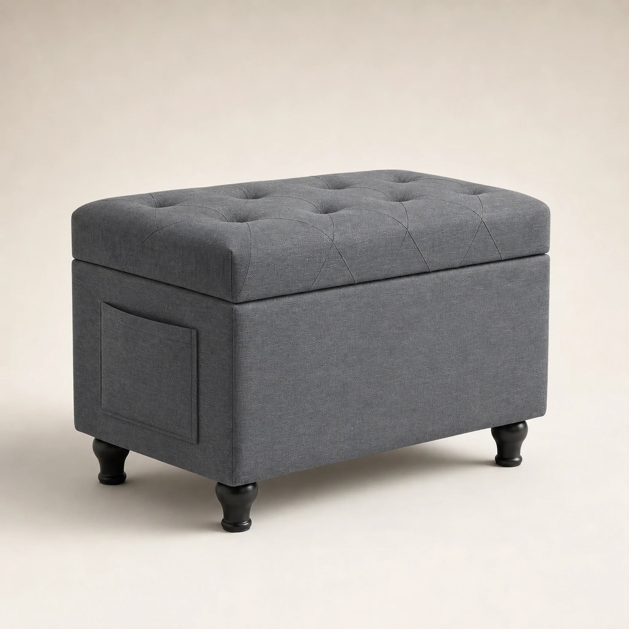 Deco Light Grey storage ottoman – warm studio front view#Color_Light Grey