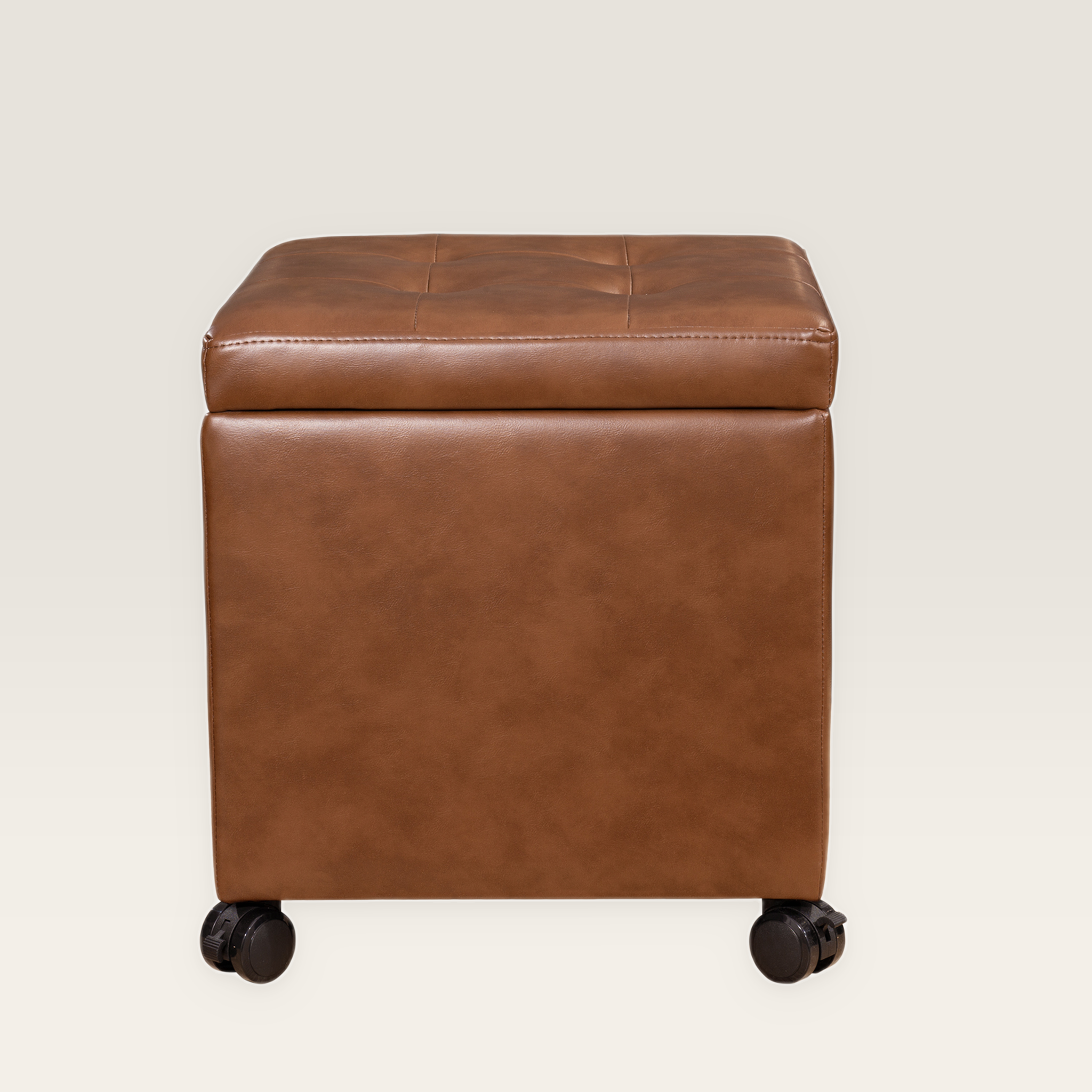 Edeco Caramel Brown storage ottoman – warm studio front view