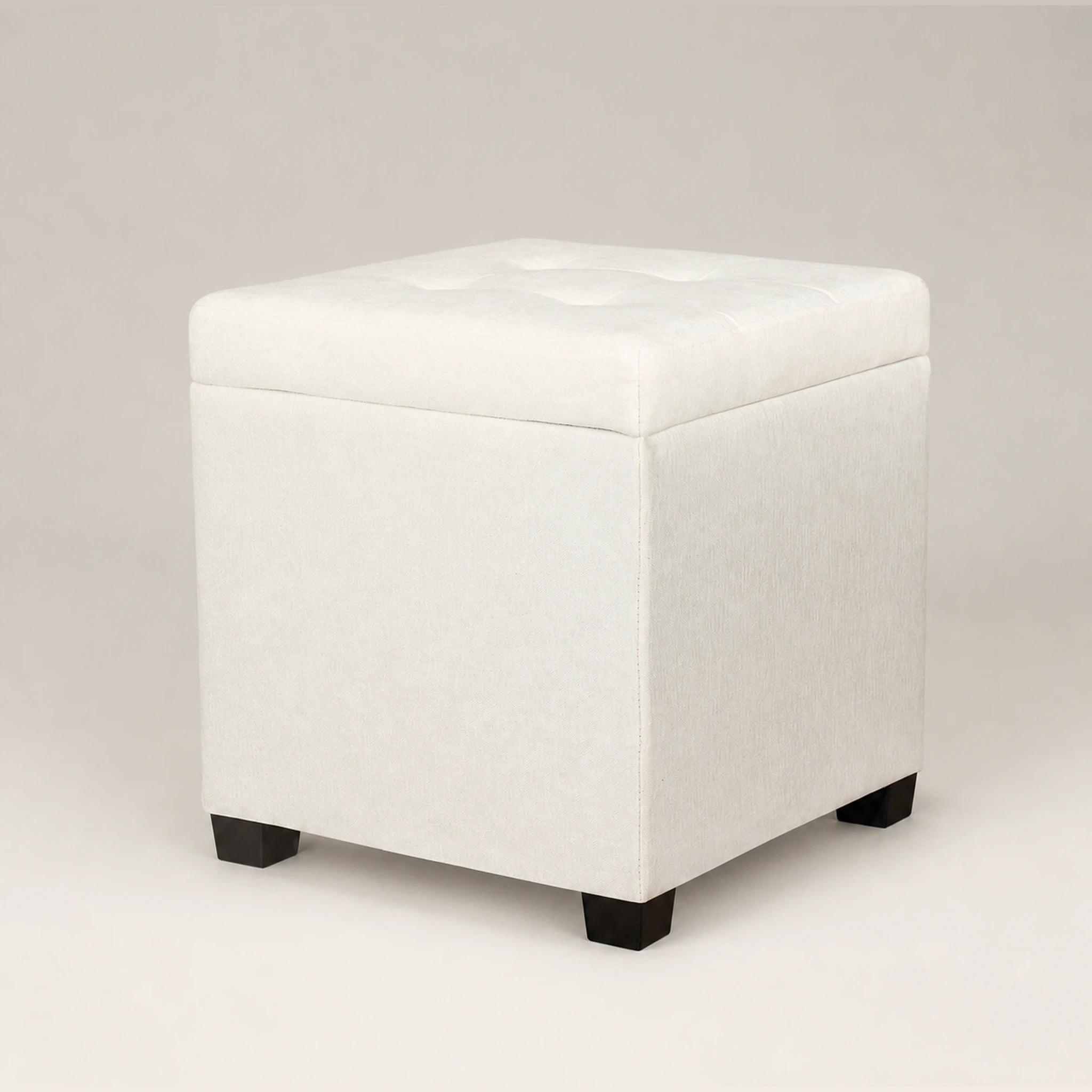 Edeco Cream White storage ottoman – warm studio front view