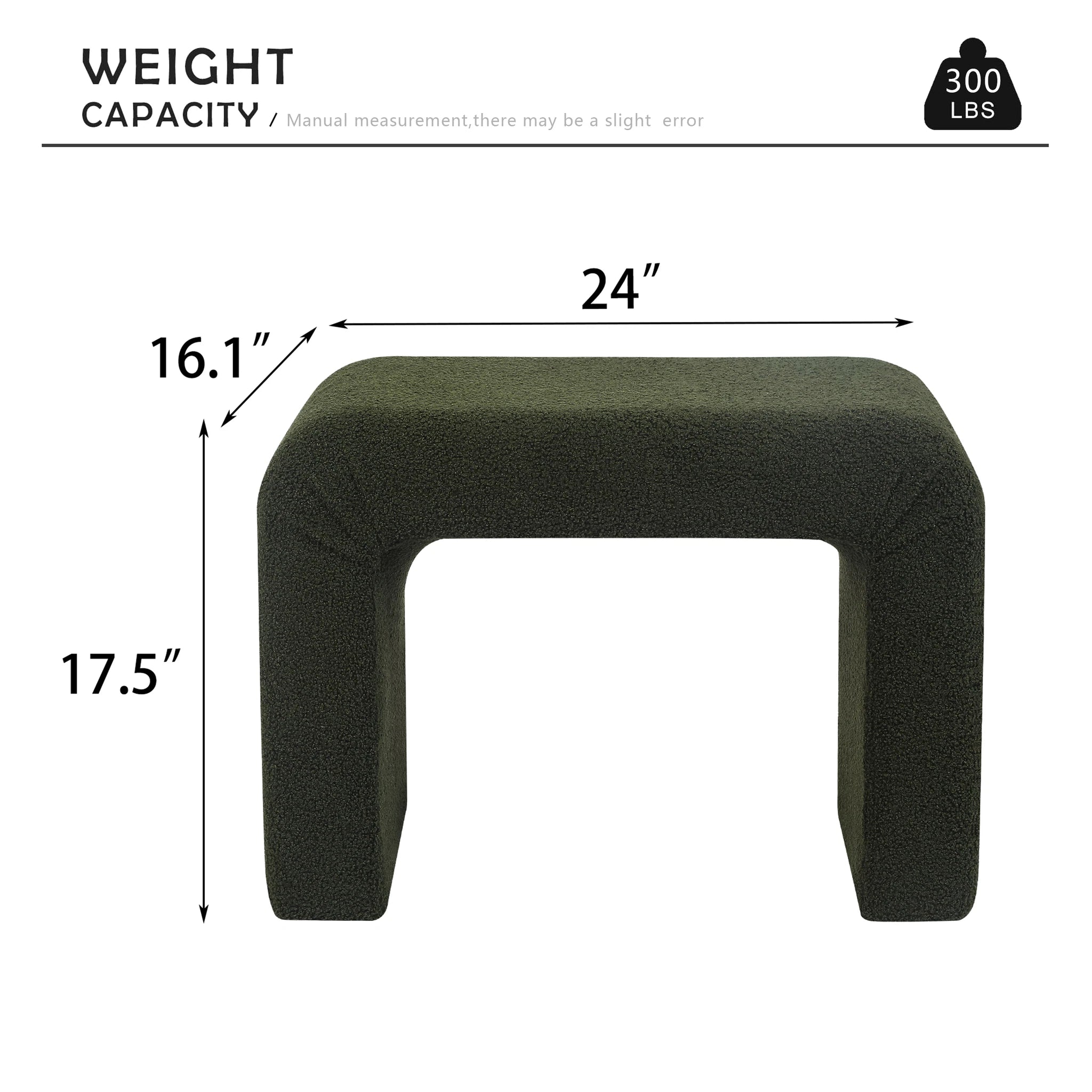 Edeco Dark Green Arched Boucle Ottoman Footstool – dimensions chart