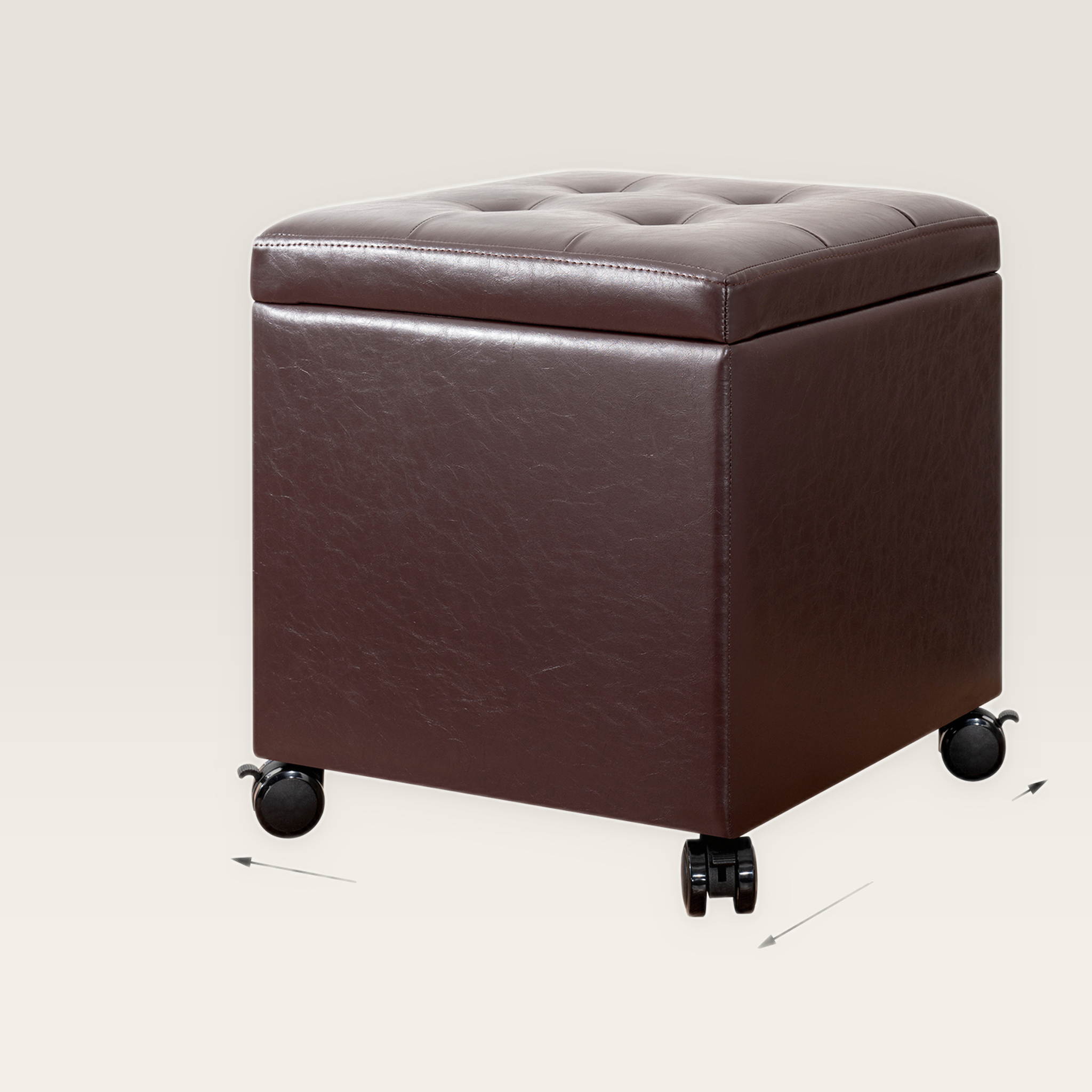 Edeco 15 Inch Reddish Brown Faux Leather Square Storage Ottoman With Wheels