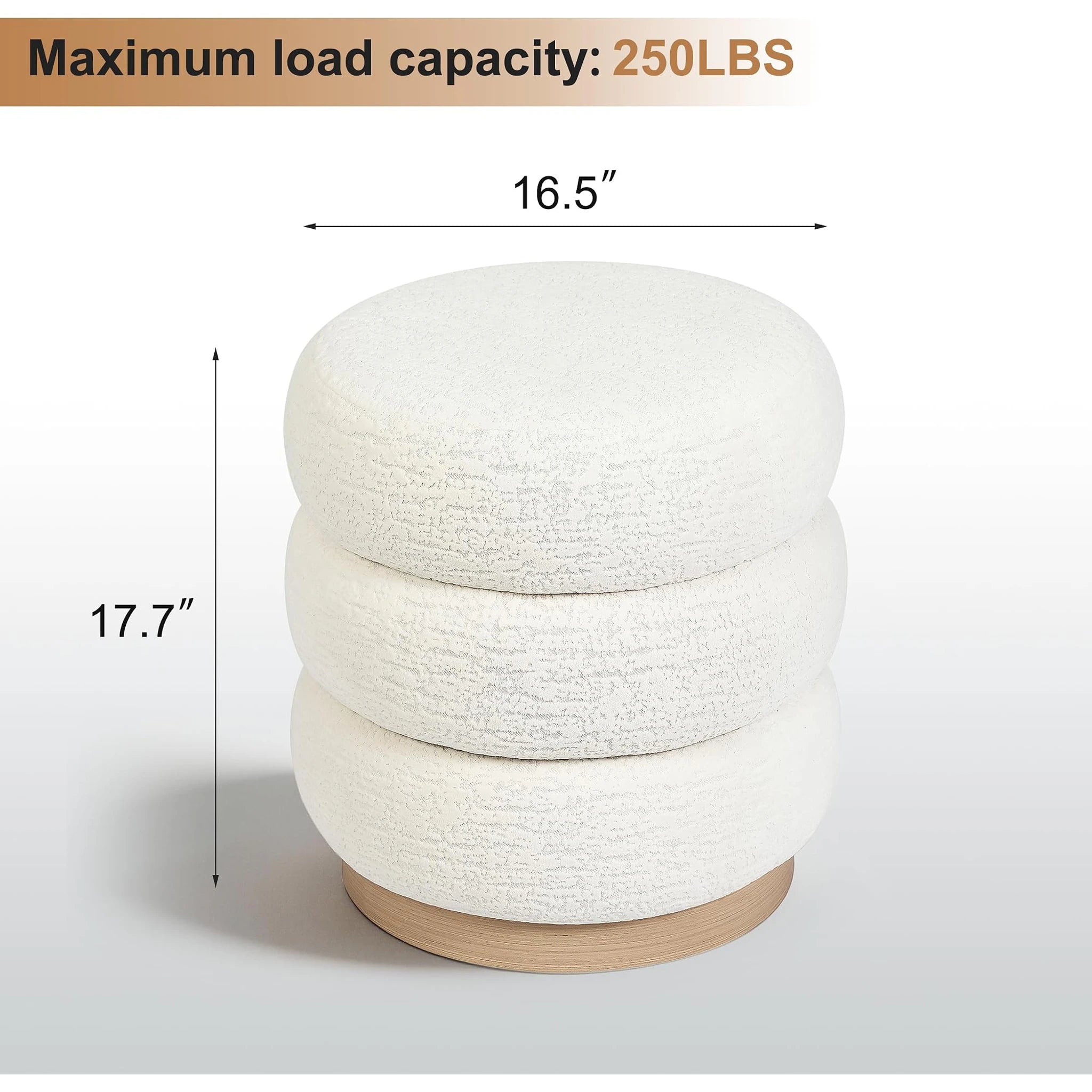 Edeco White Velvet Round Pouf Ottoman – dimensions chart