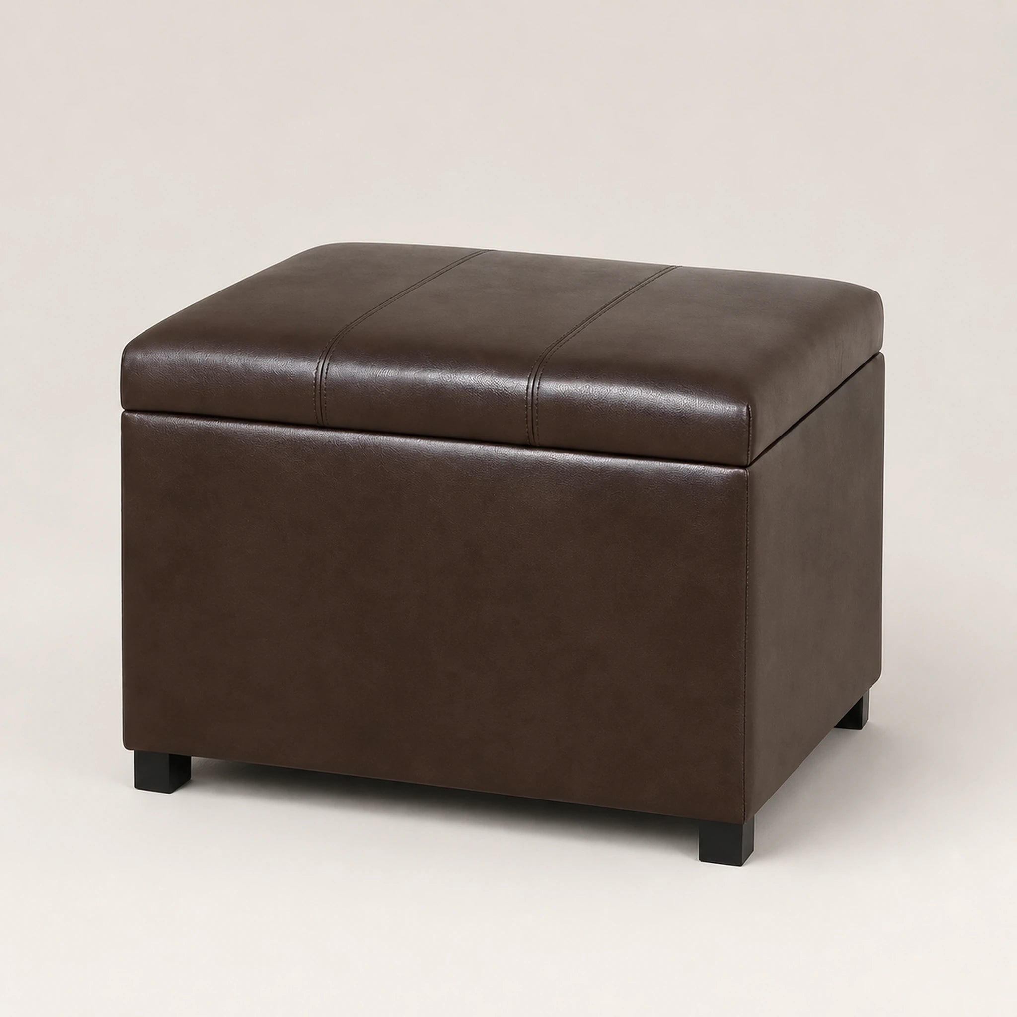 Beringia Espresso Brown faux leather 24-inch storage ottoman – warm studio front view