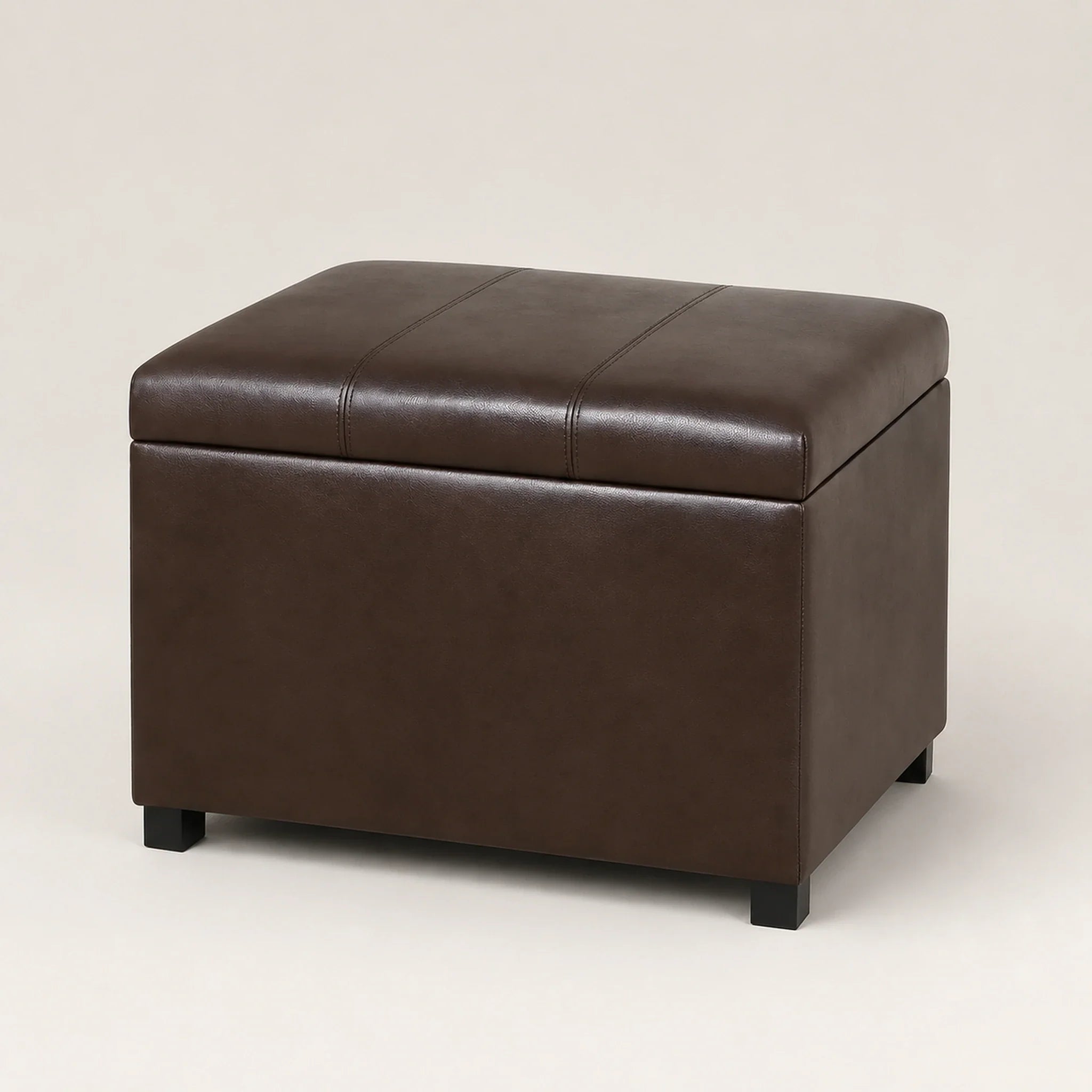 Joveco Brown storage ottoman – warm studio front view