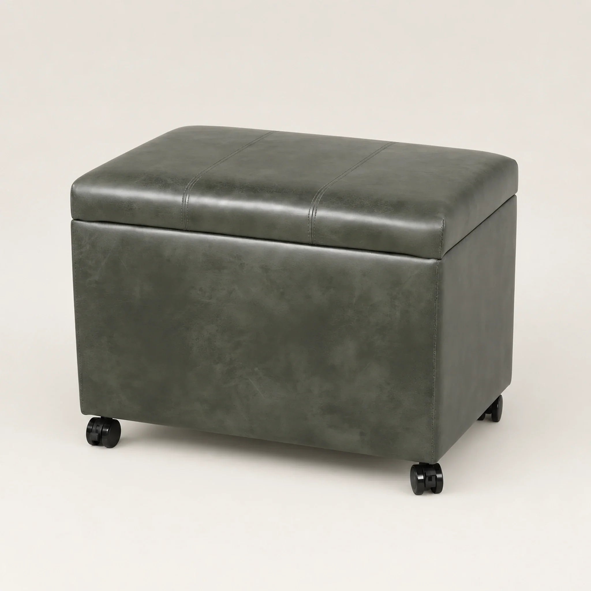 Joveco Green, Wheels storage ottoman – warm studio front view#Color_Green, Wheels