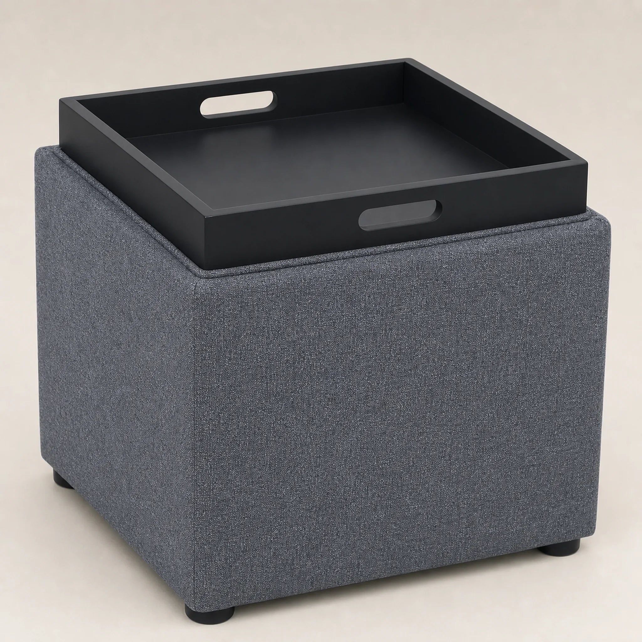 Joveco Tray, Grey storage ottoman – warm studio front view#Color_Tray, Grey