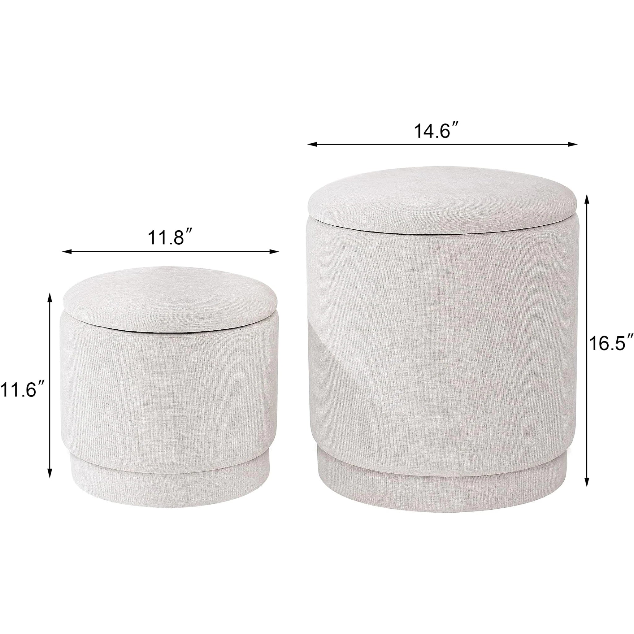 Homebeez Beige Chenille Round Storage Ottoman – dimensions chart