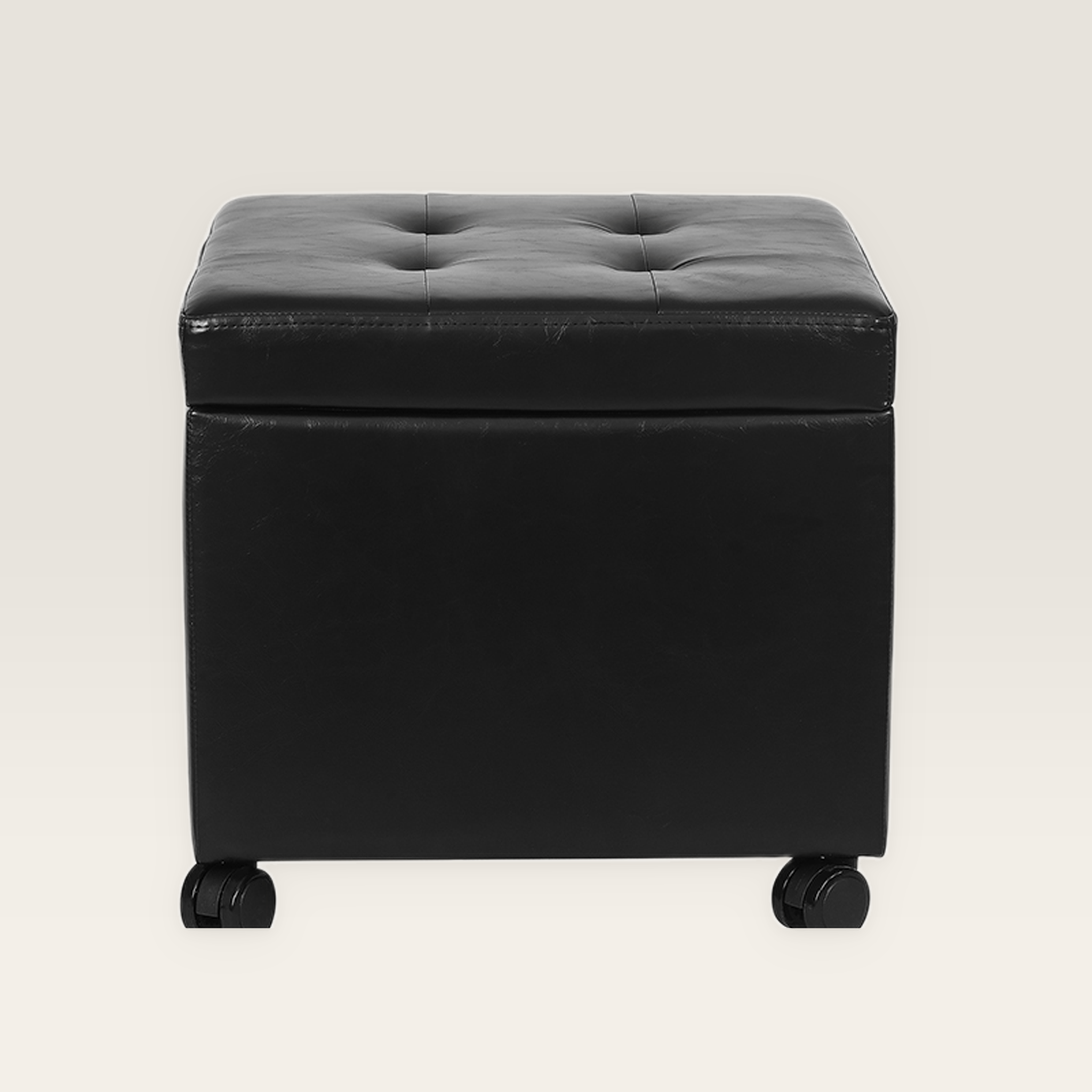 Homebeez 17.9 Inch Black Faux Leather Square Storage Ottoman With Wheels