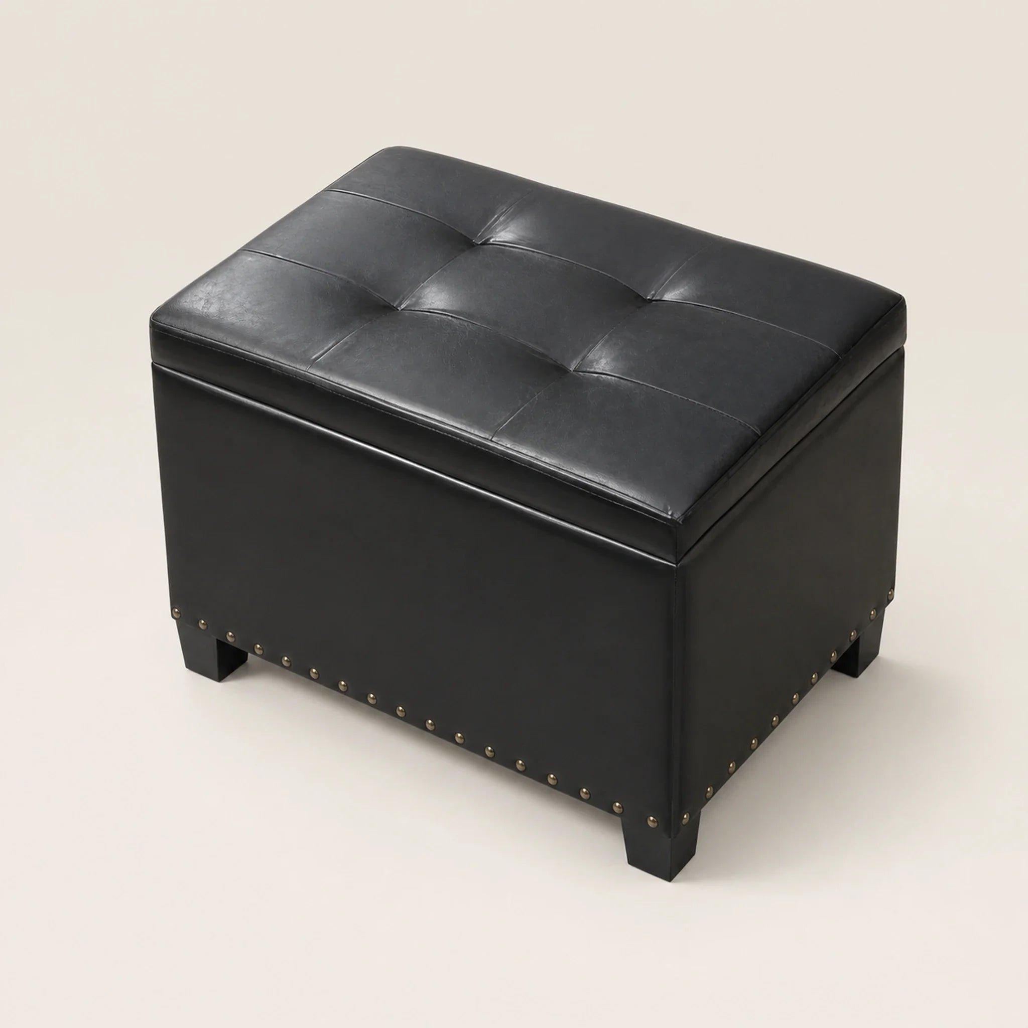 Homebeez Black storage ottoman – warm studio front view