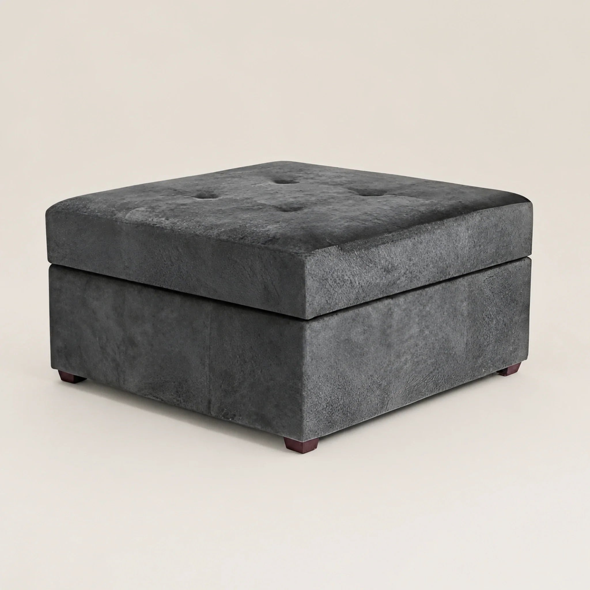 Homebeez Black Gray storage ottoman – warm studio front view