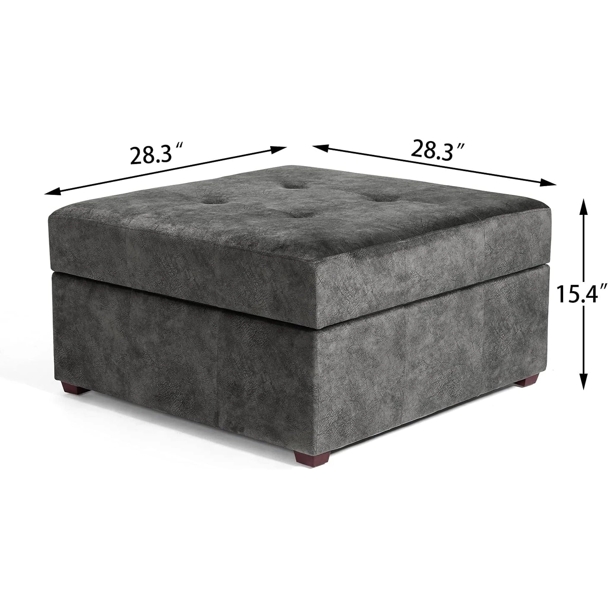 Homebeez Black Gray Tufted Faux Leather Storage Ottoman – dimensions chart