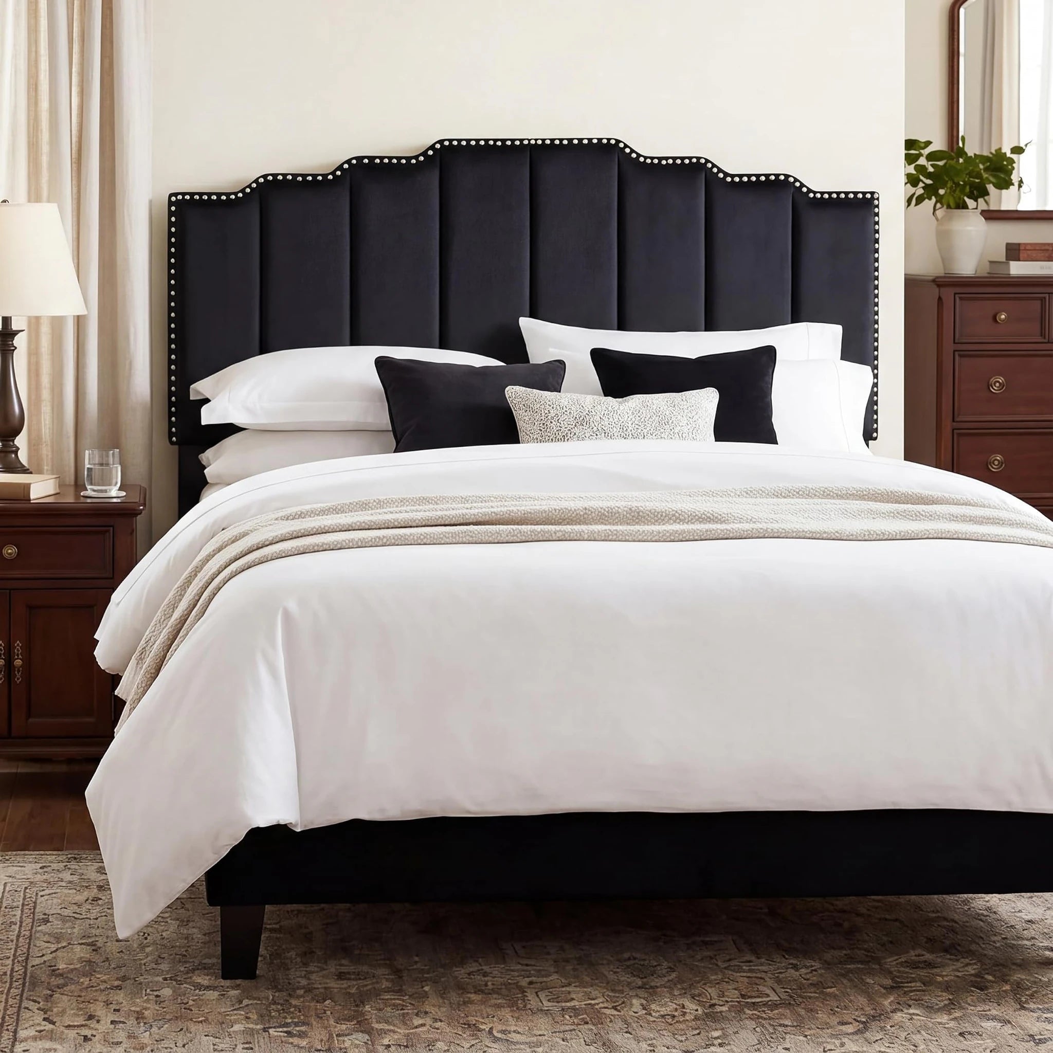 Homebeez Black King Tufted Velvet Headboard, Adjustable Height – lifestyle room view