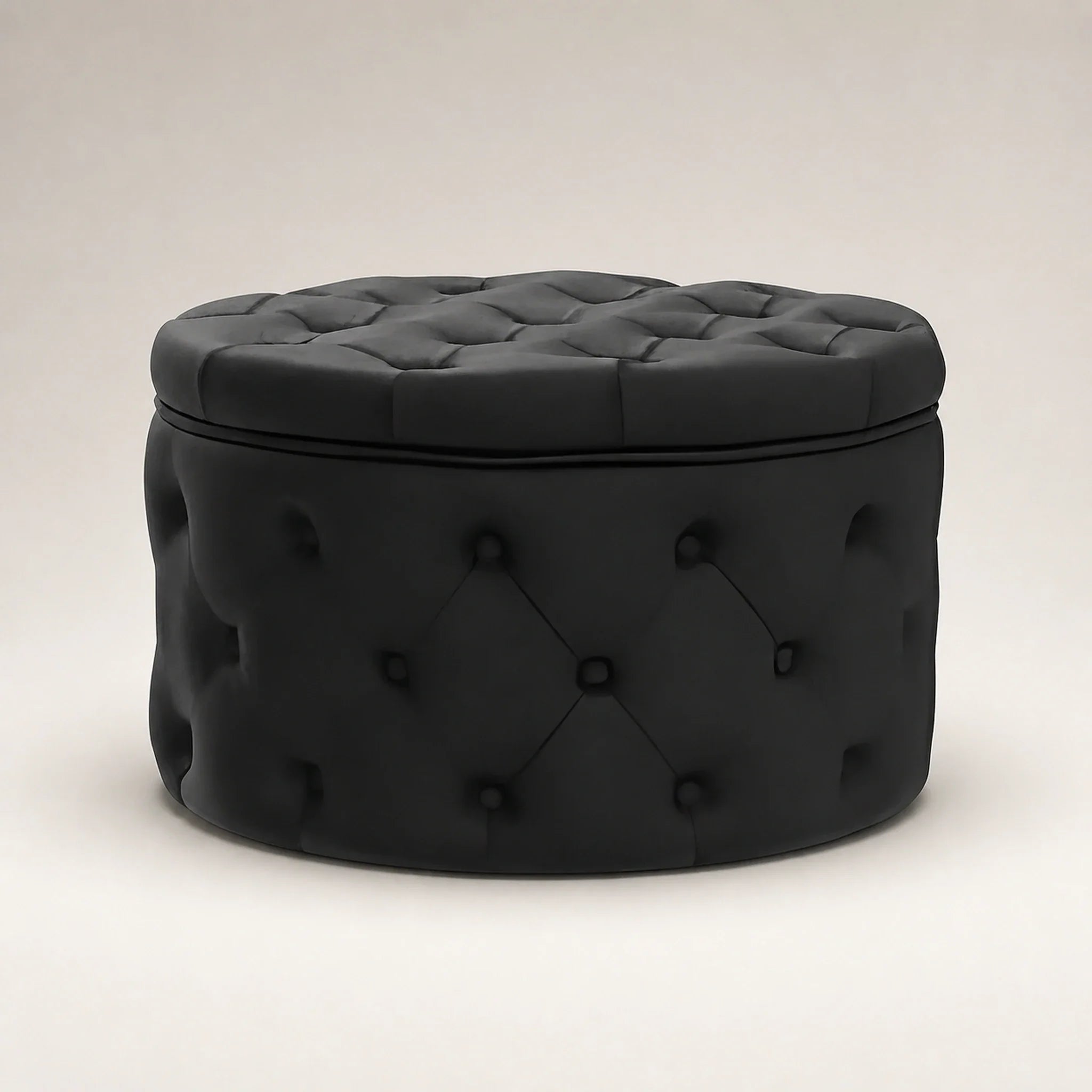 Homebeez Black Small storage ottoman – warm studio front view