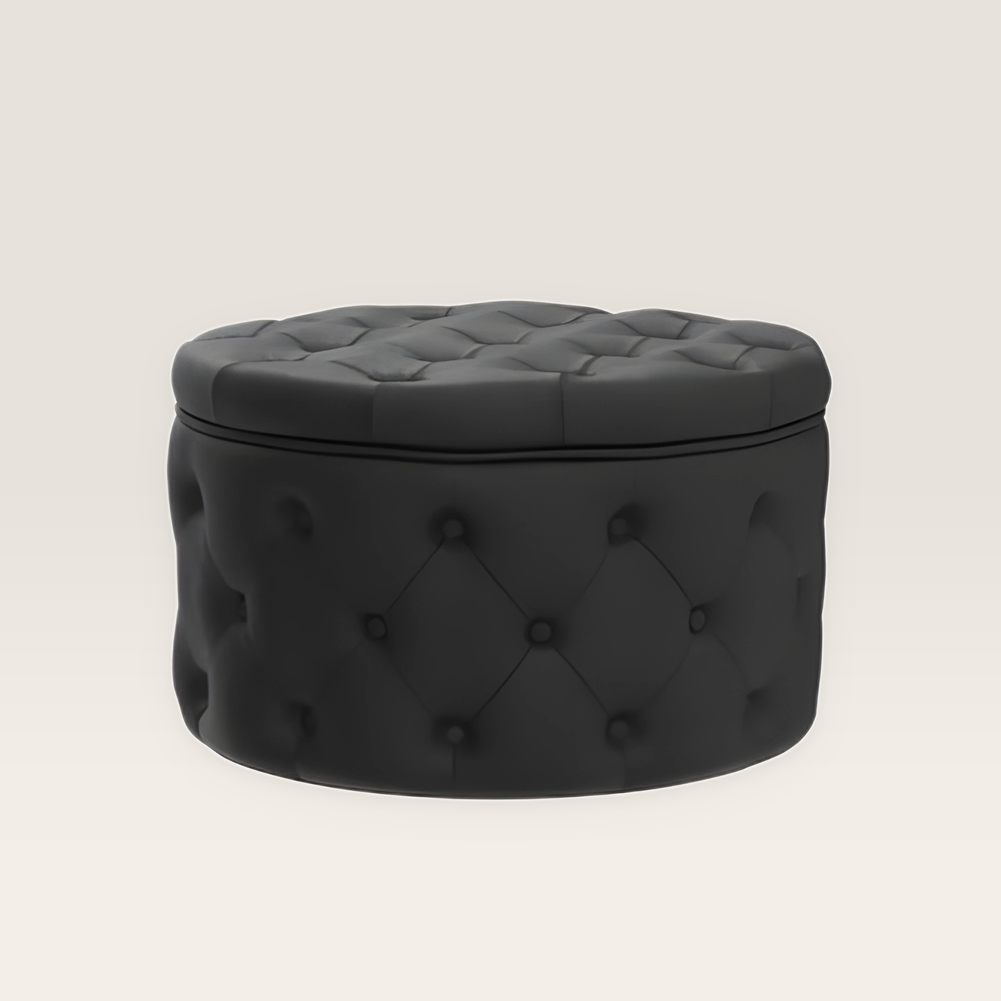 Homebeez 24.8 Inch Black Velvet Round Storage Ottoman