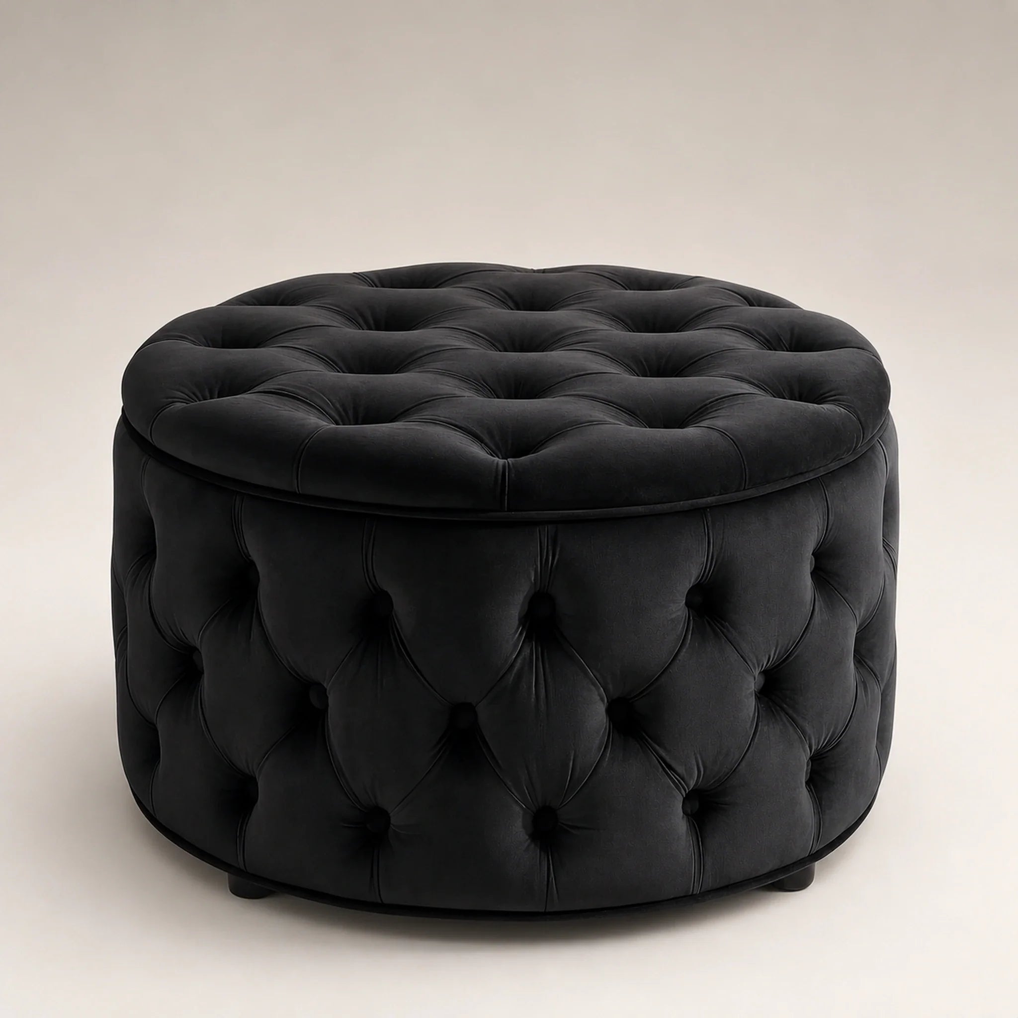 Homebeez Black storage ottoman – warm studio front view