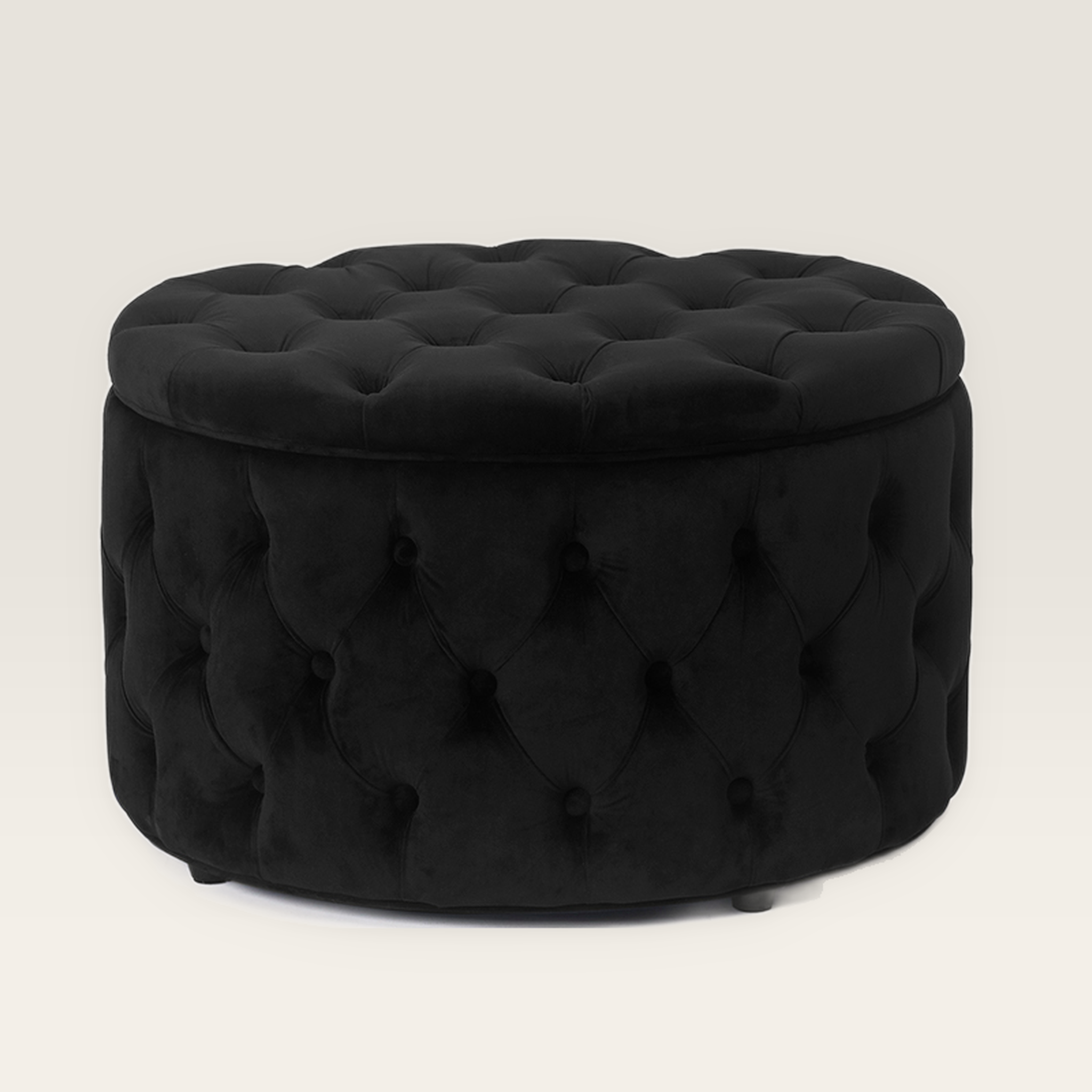 Homebeez 28 Inch Black Velvet Round Storage Ottoman