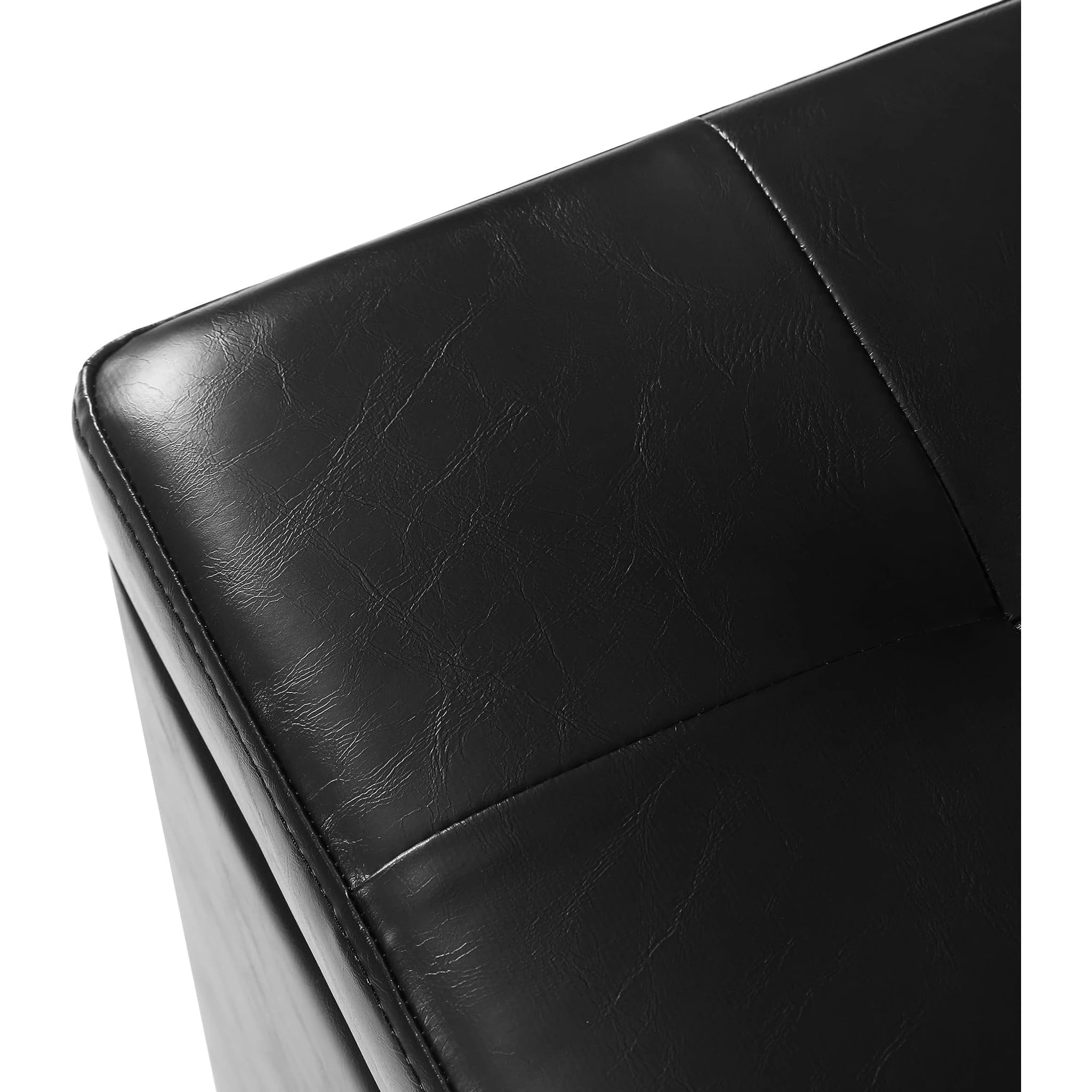 Homebeez Black With Wheels Tufted Faux Leather Storage Ottoman – detail and materials view