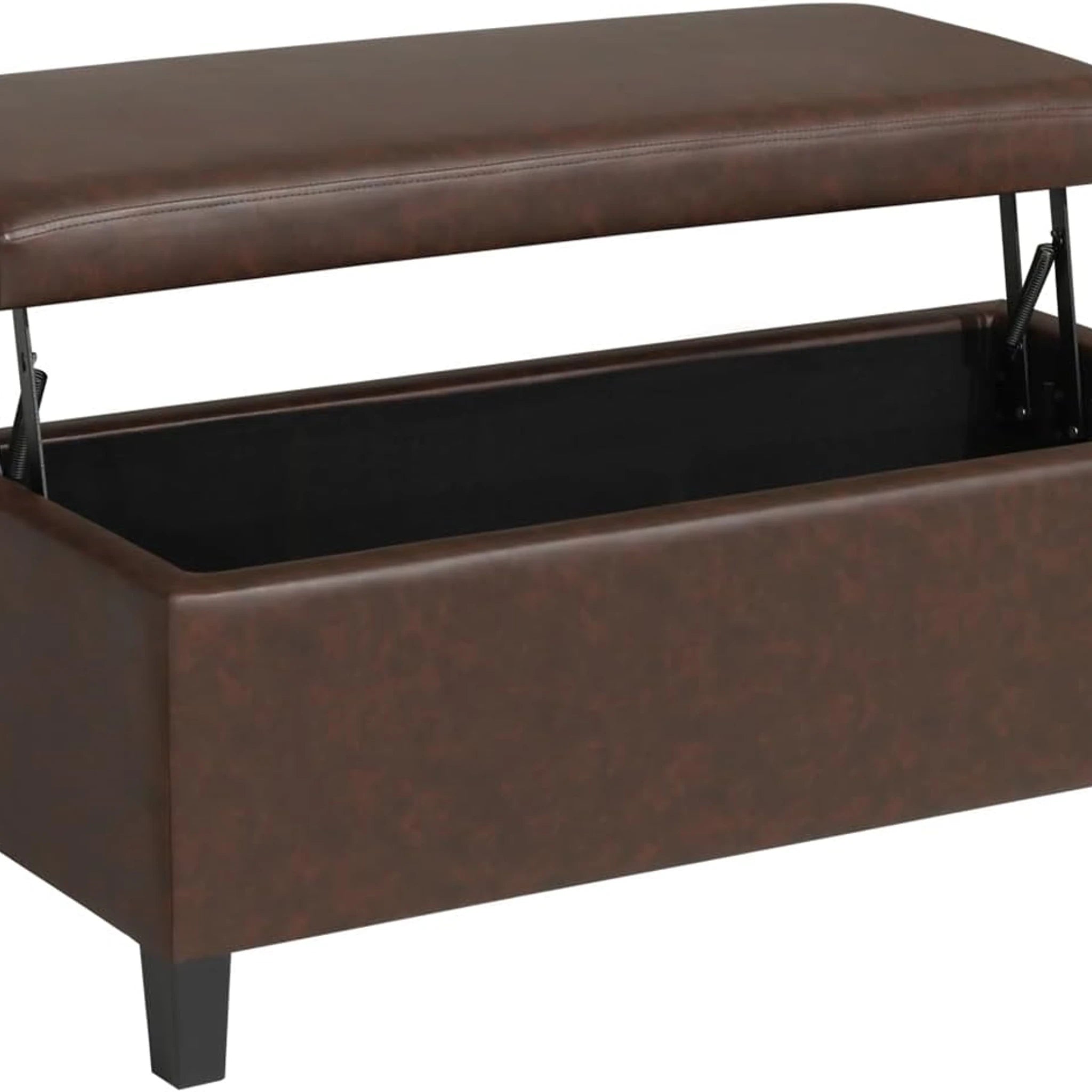 Homebeez Blackened Red Lift-Top Faux Leather Storage Ottoman Bench – styled home scene