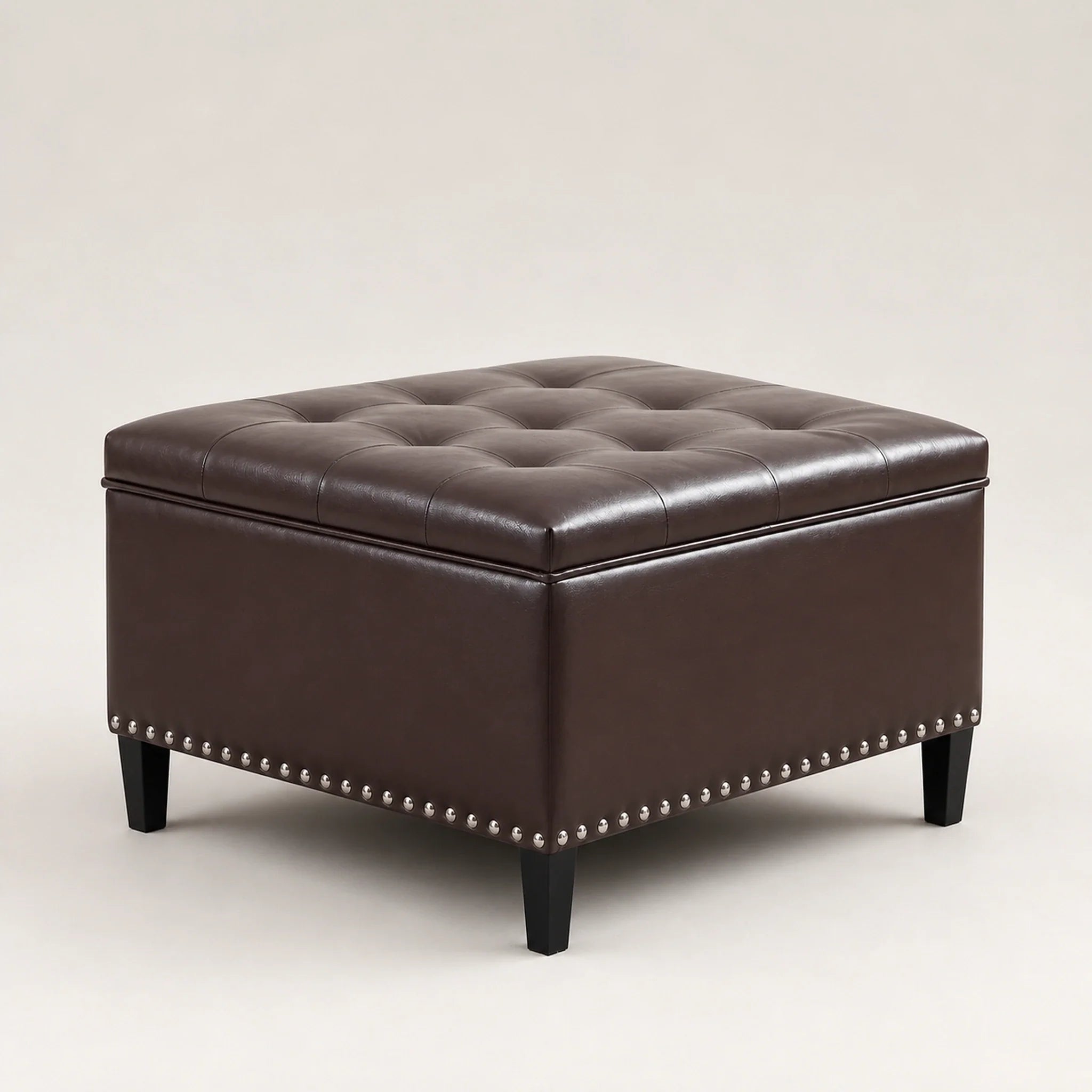 Homebeez Brown storage ottoman – warm studio front view