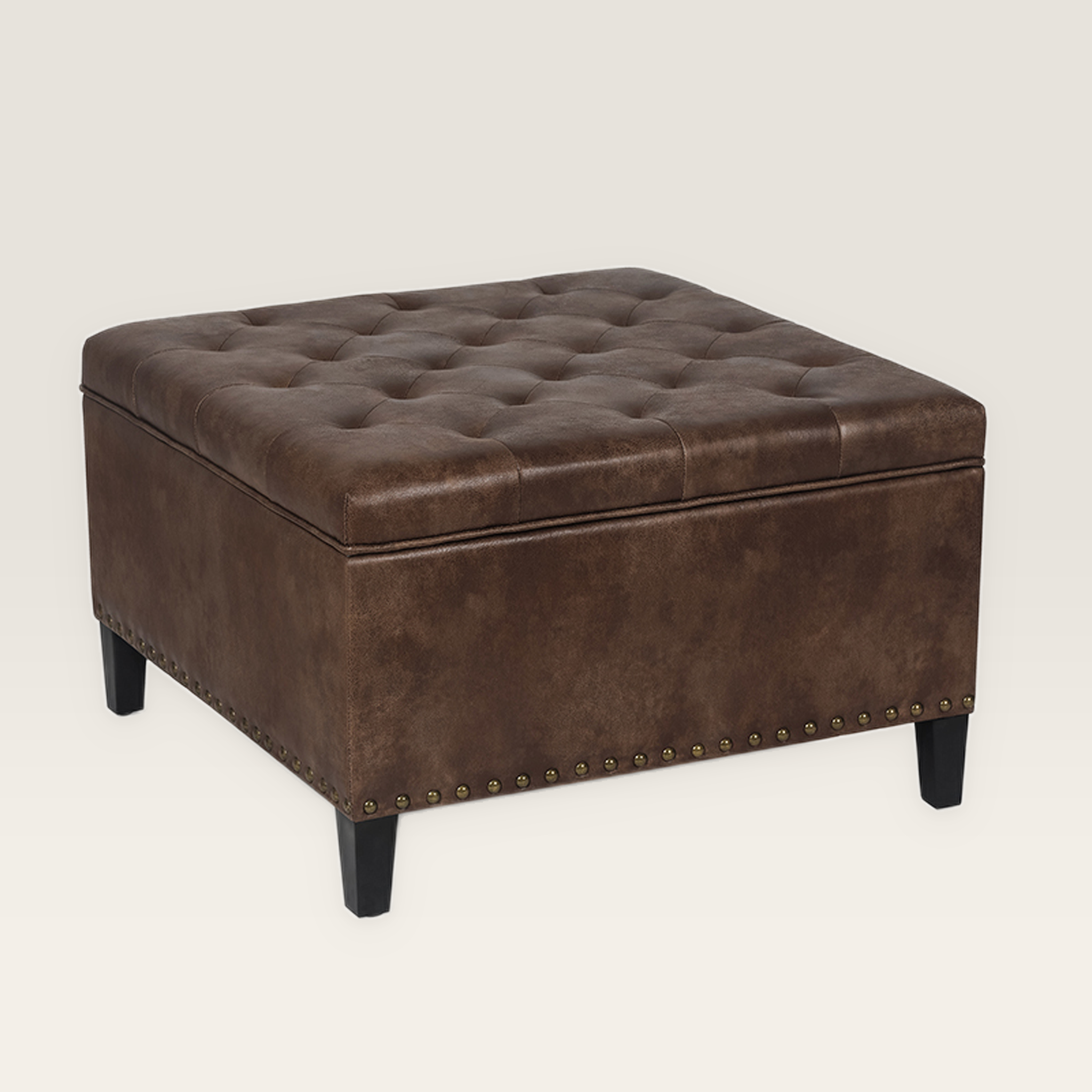 Homebeez 30 Inch Brown Faux Leather Square Storage Ottoman