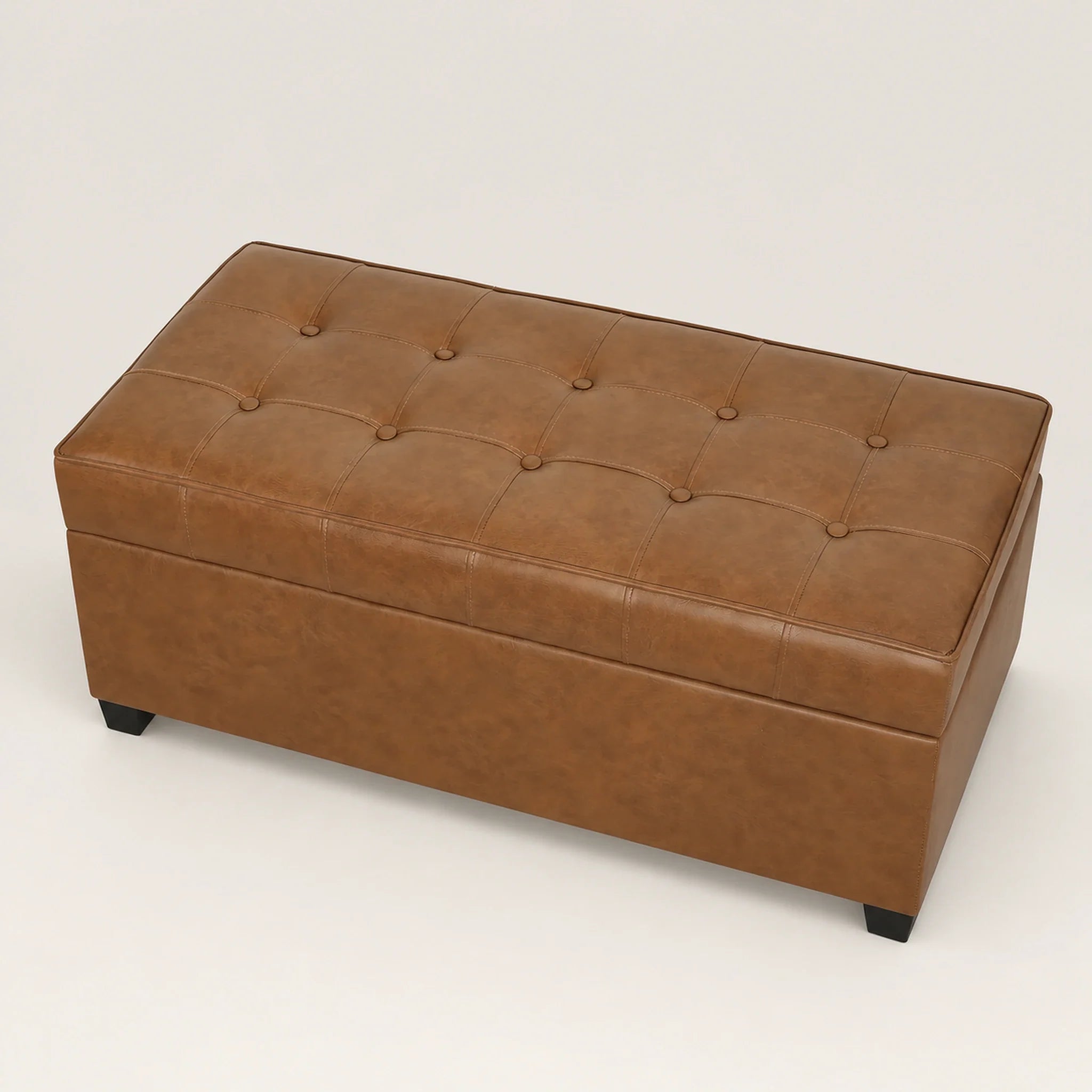 Homebeez Caramel Brown storage ottoman – warm studio front view#Color_Caramel Brown
