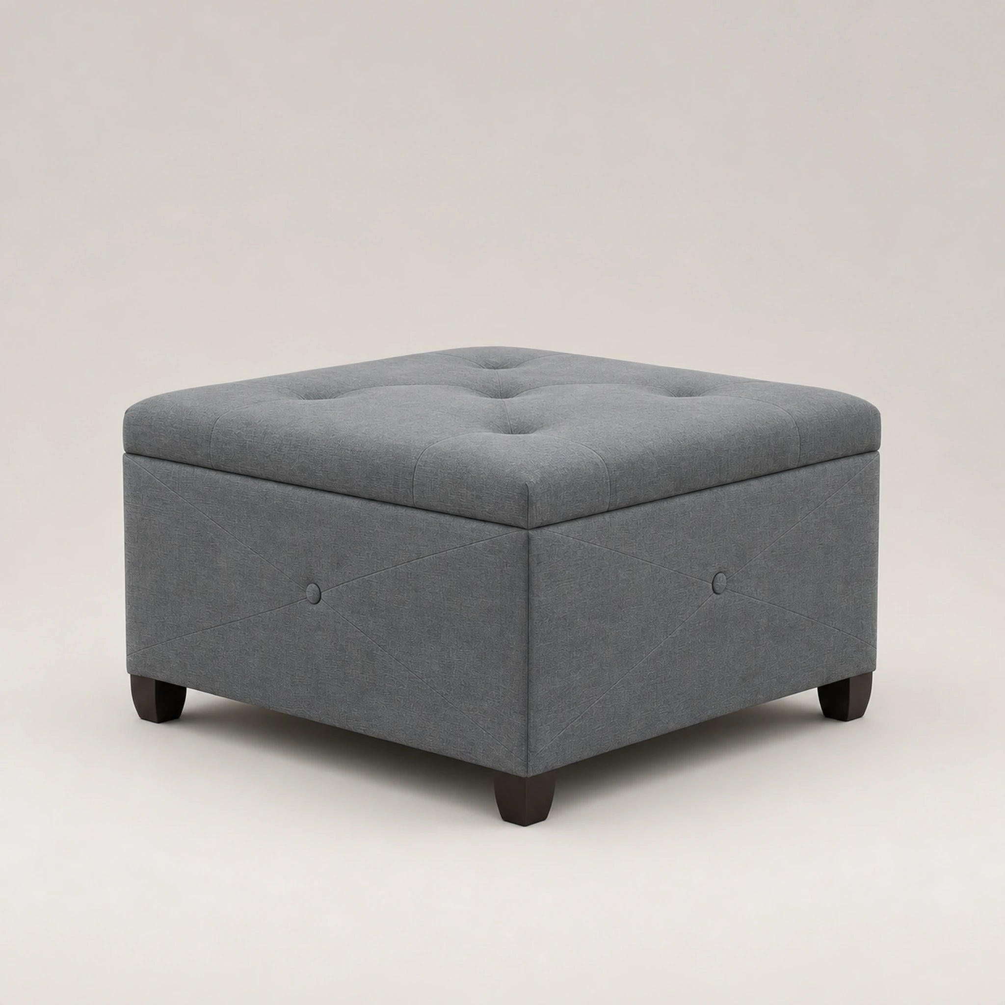 Beringia Cement Grey linen 28.5-inch storage ottoman – warm studio front view