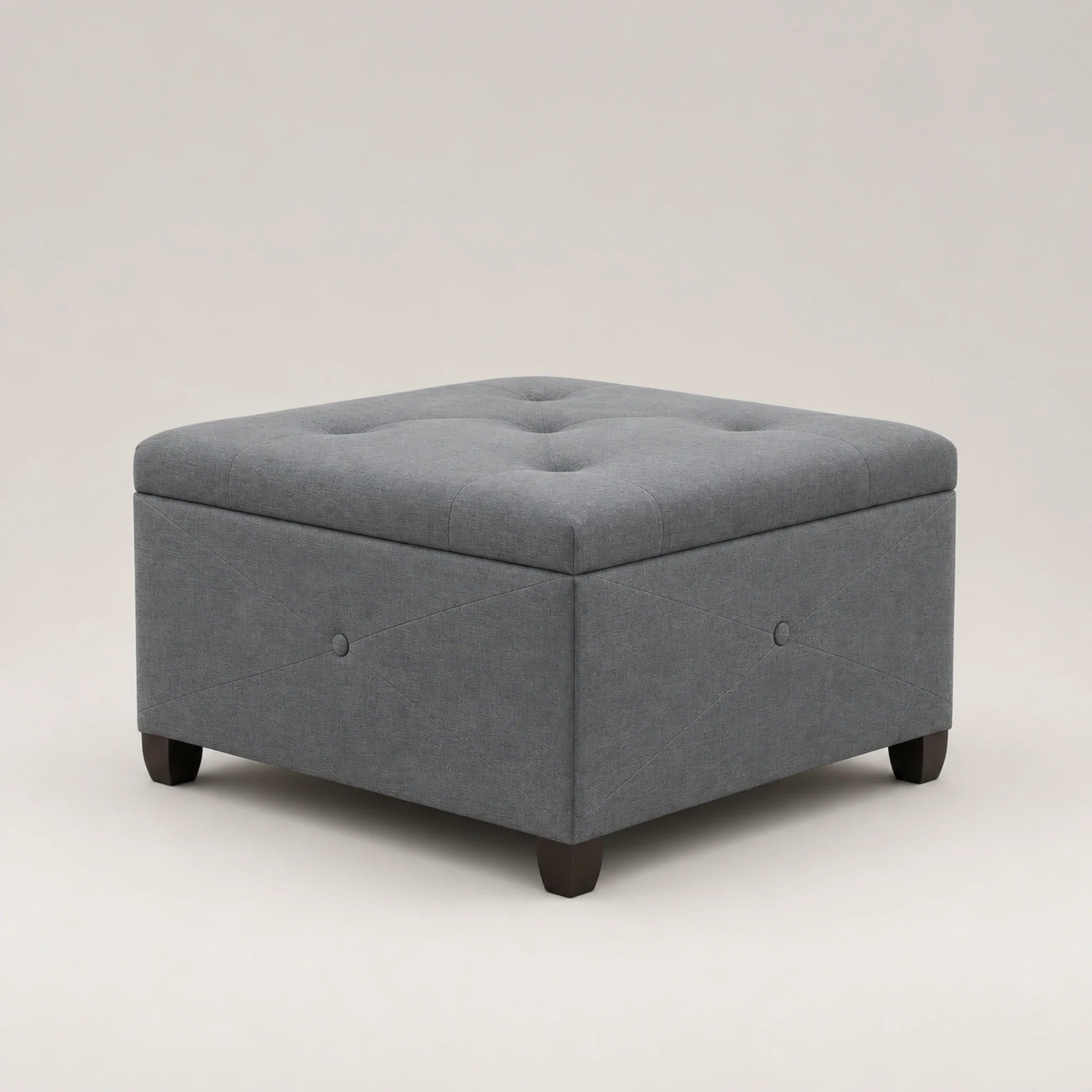 Homebeez Cement Grey storage ottoman – warm studio front view