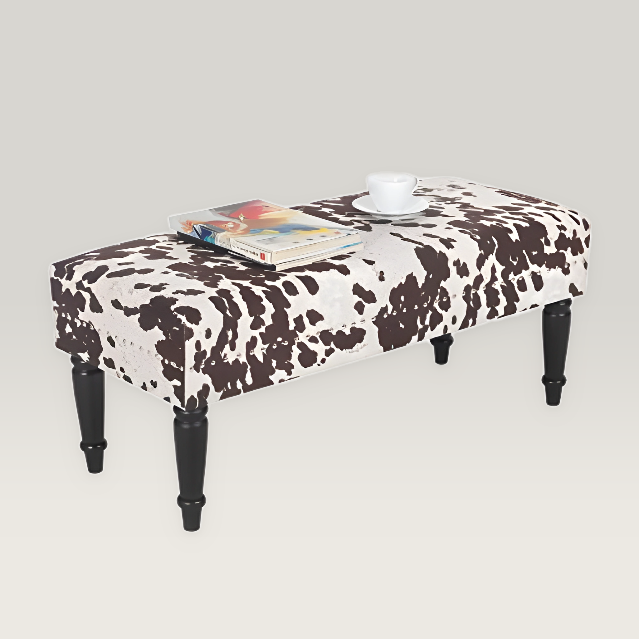 Homebeez 39.4 Inch Cow Print Velvet Rectangular Footstool
