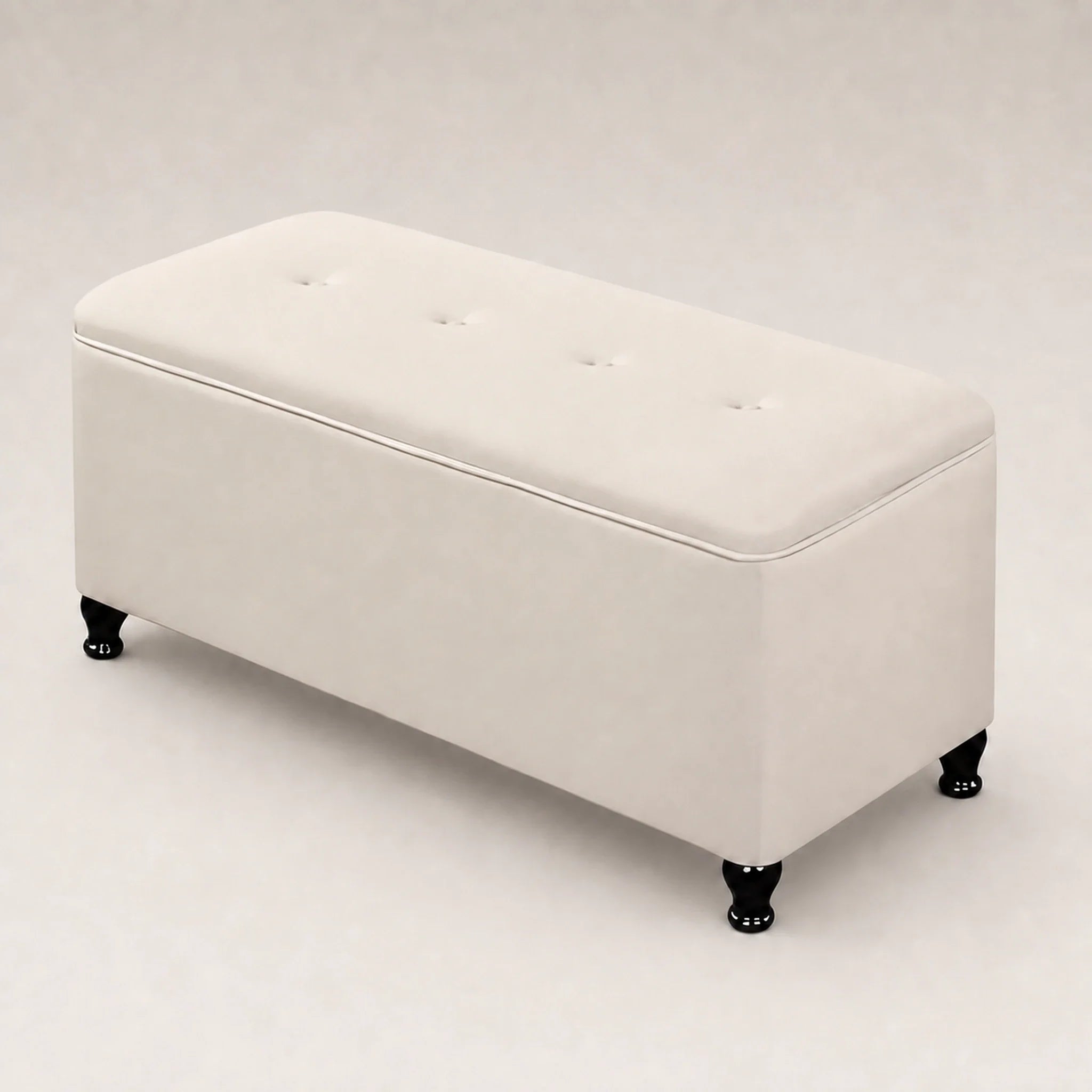 Homebeez Cream White storage ottoman – warm studio front view#Color_Cream White